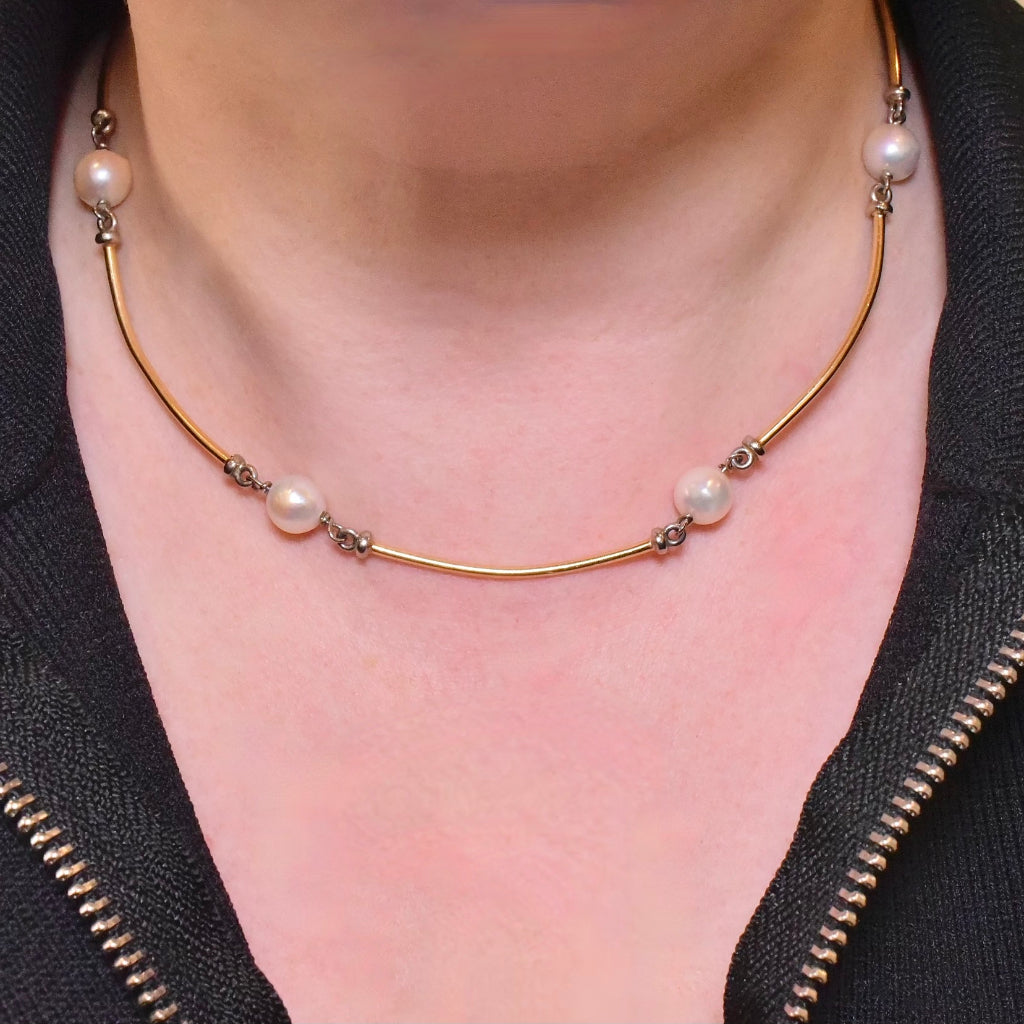 Vintage Estate 18ct Yellow Gold And Semi-Baroque Freshwater Pearl Necklace - 43cm