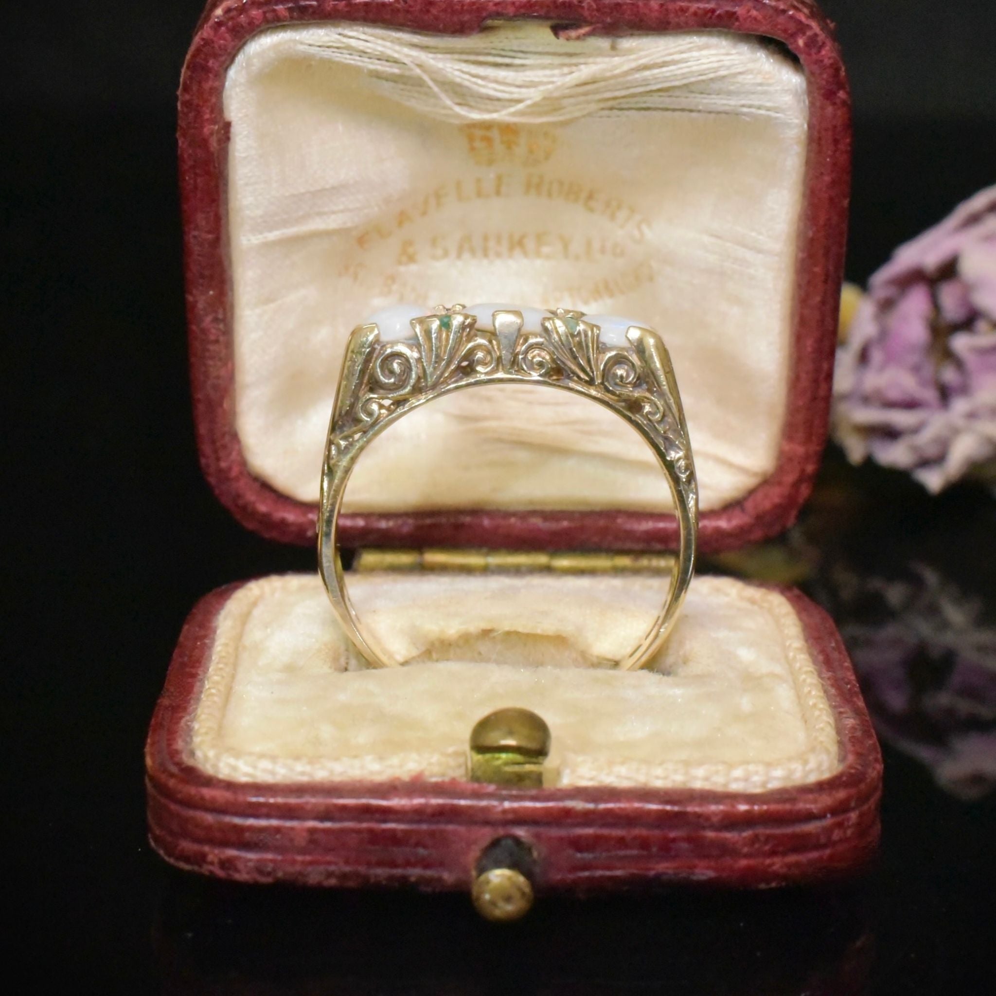 Vintage 9ct Yellow Gold Opal And Emerald Bridge Ring- London 1979