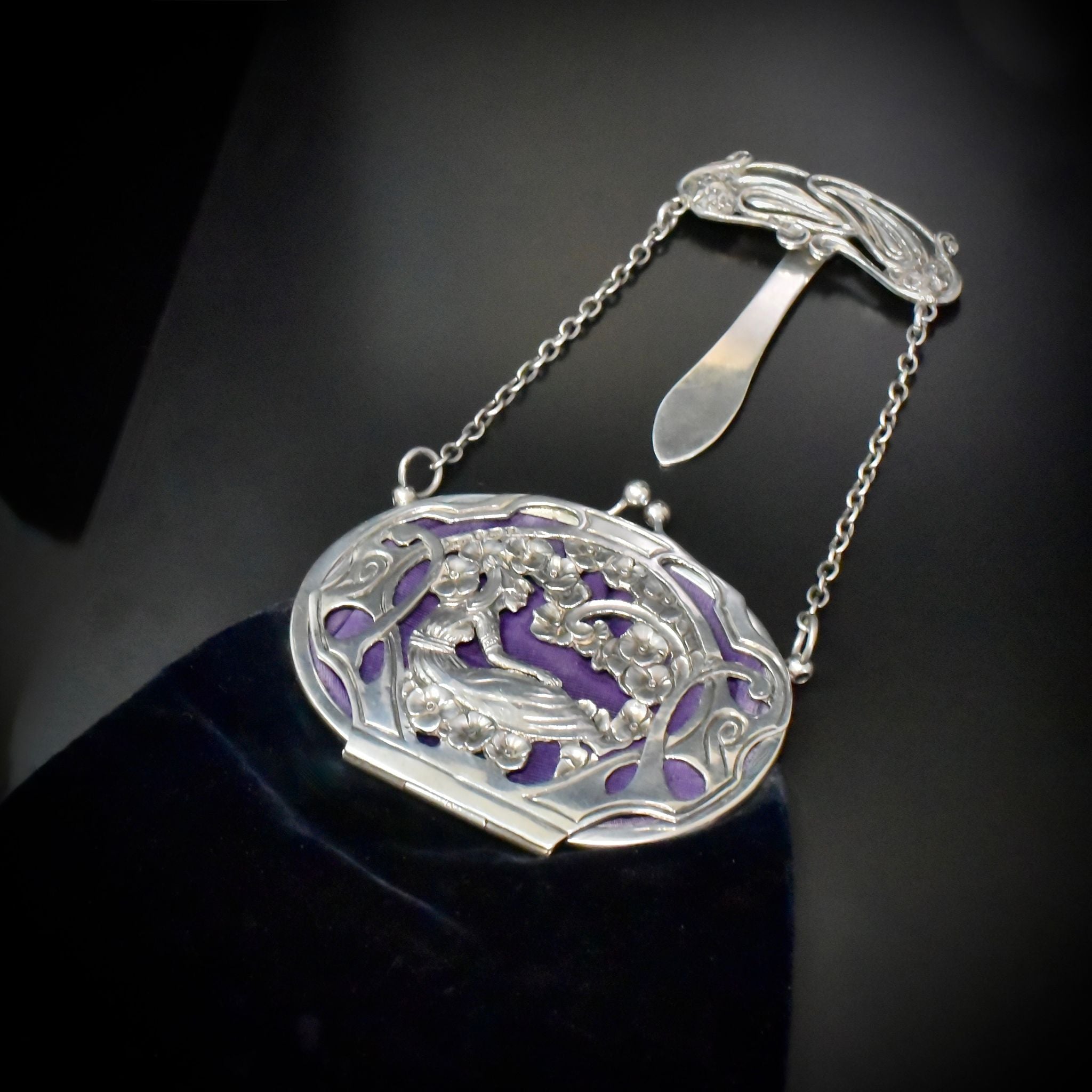 Stunning Antique Art Nouveau Sterling Silver Chatelaine-Purse By Henry Williamson Ltd - 1900