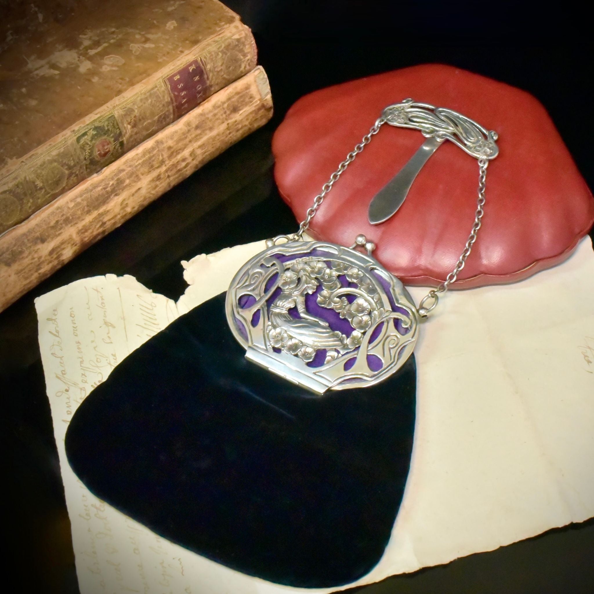 Stunning Antique Art Nouveau Sterling Silver Chatelaine-Purse By Henry Williamson Ltd - 1900