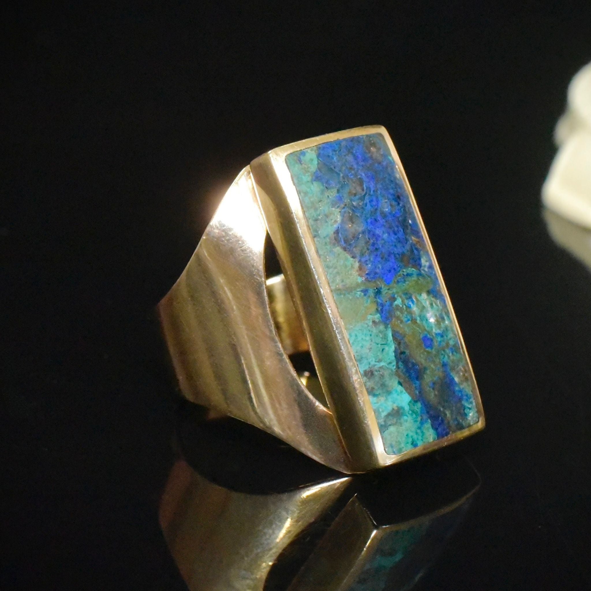 Superb 9ct Yellow Gold Chrysocolla Ring - Sheffield 1995