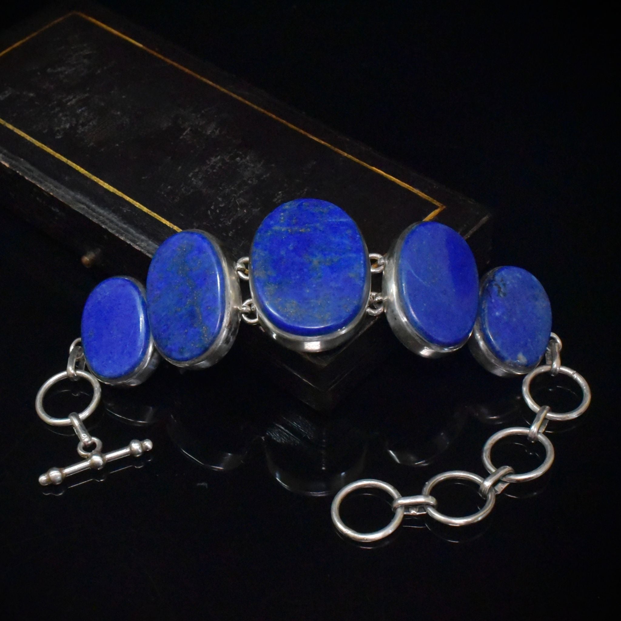 Contemporary Sterling Silver Lapis Lazuli Bracelet