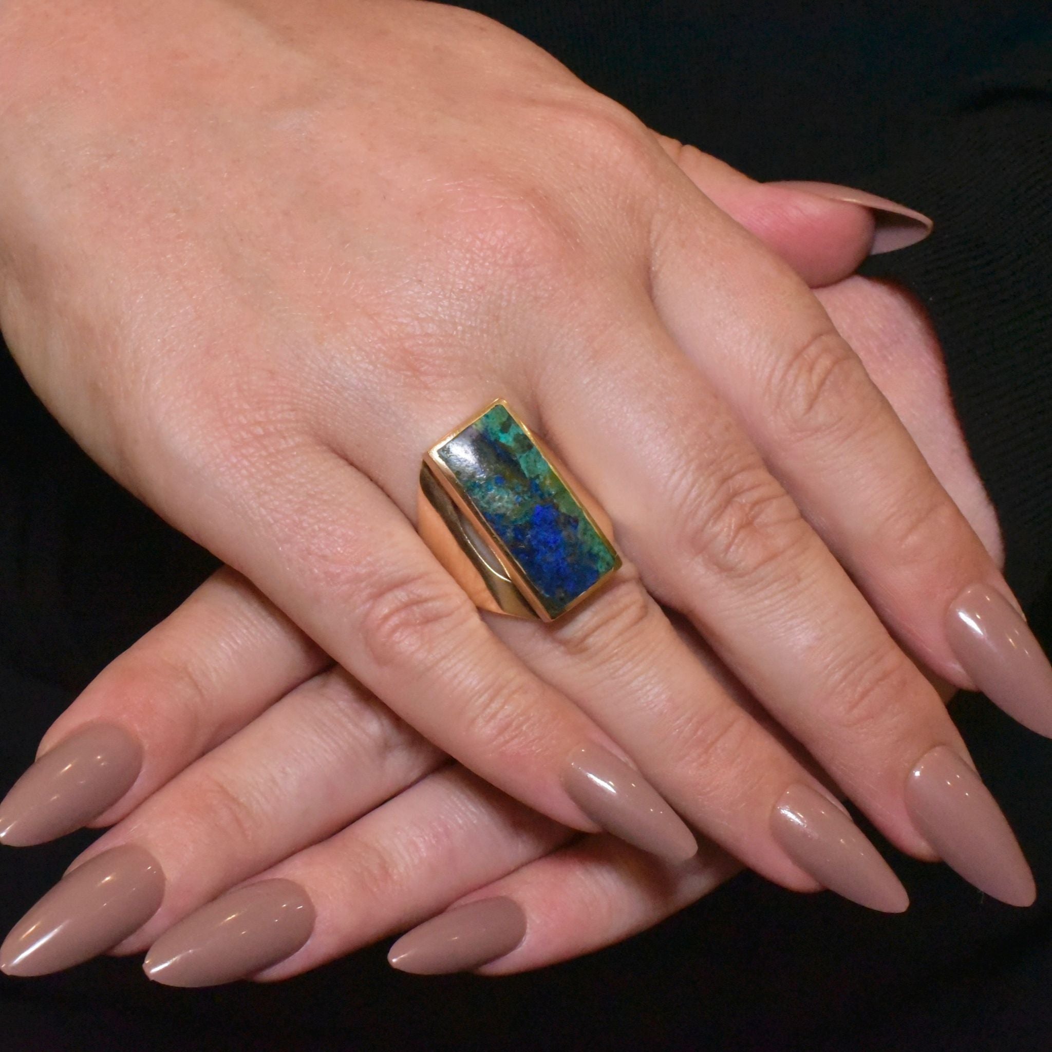 Superb 9ct Yellow Gold Chrysocolla Ring - Sheffield 1995