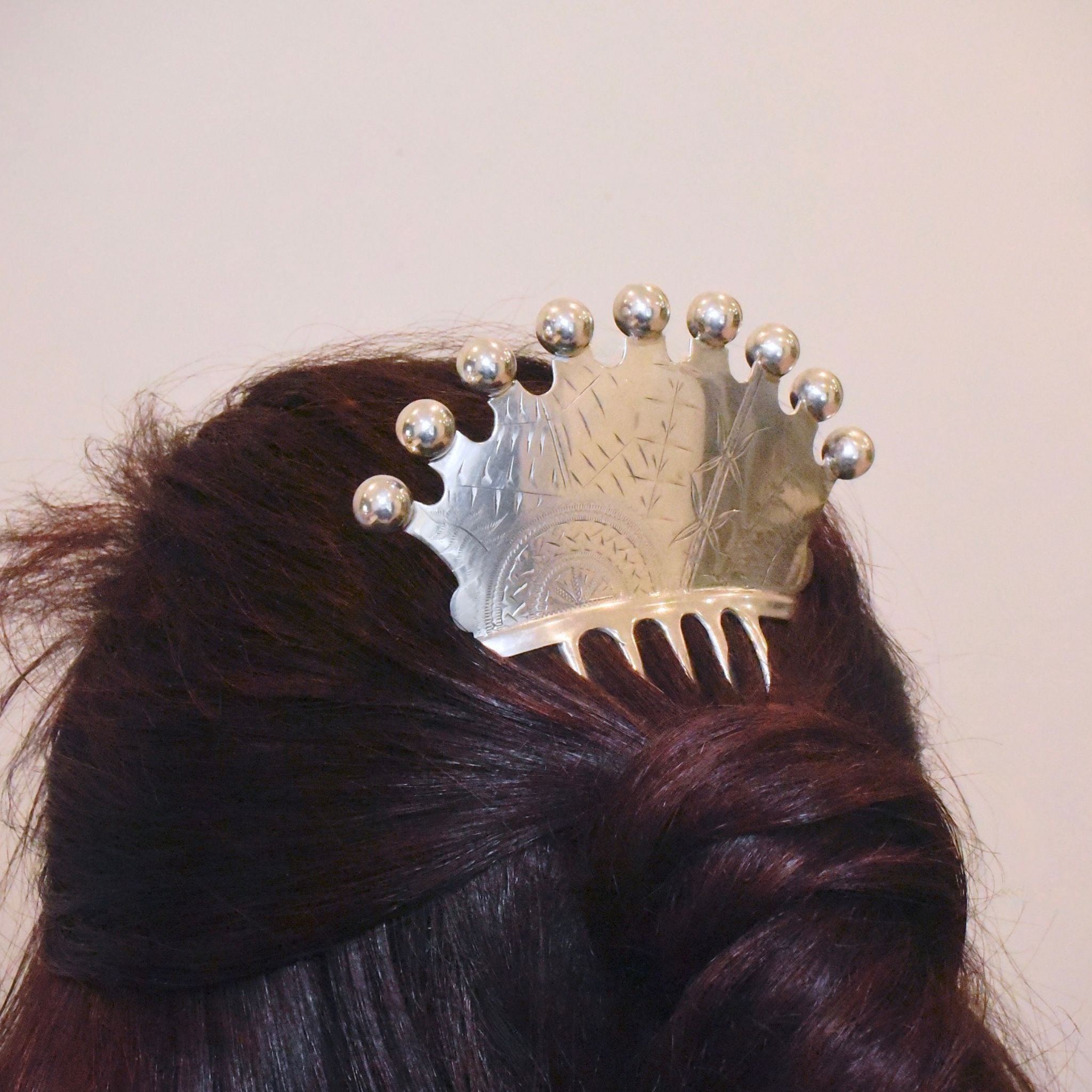 Antique Sterling Silver Aesthetic Movement Japonesque Hair Comb Circa 1895-1910