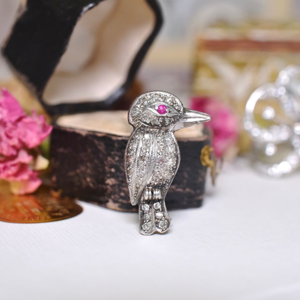 Antique Art Deco Platinum Diamond And Ruby ‘Kookaburra’ Brooch Circa 1925