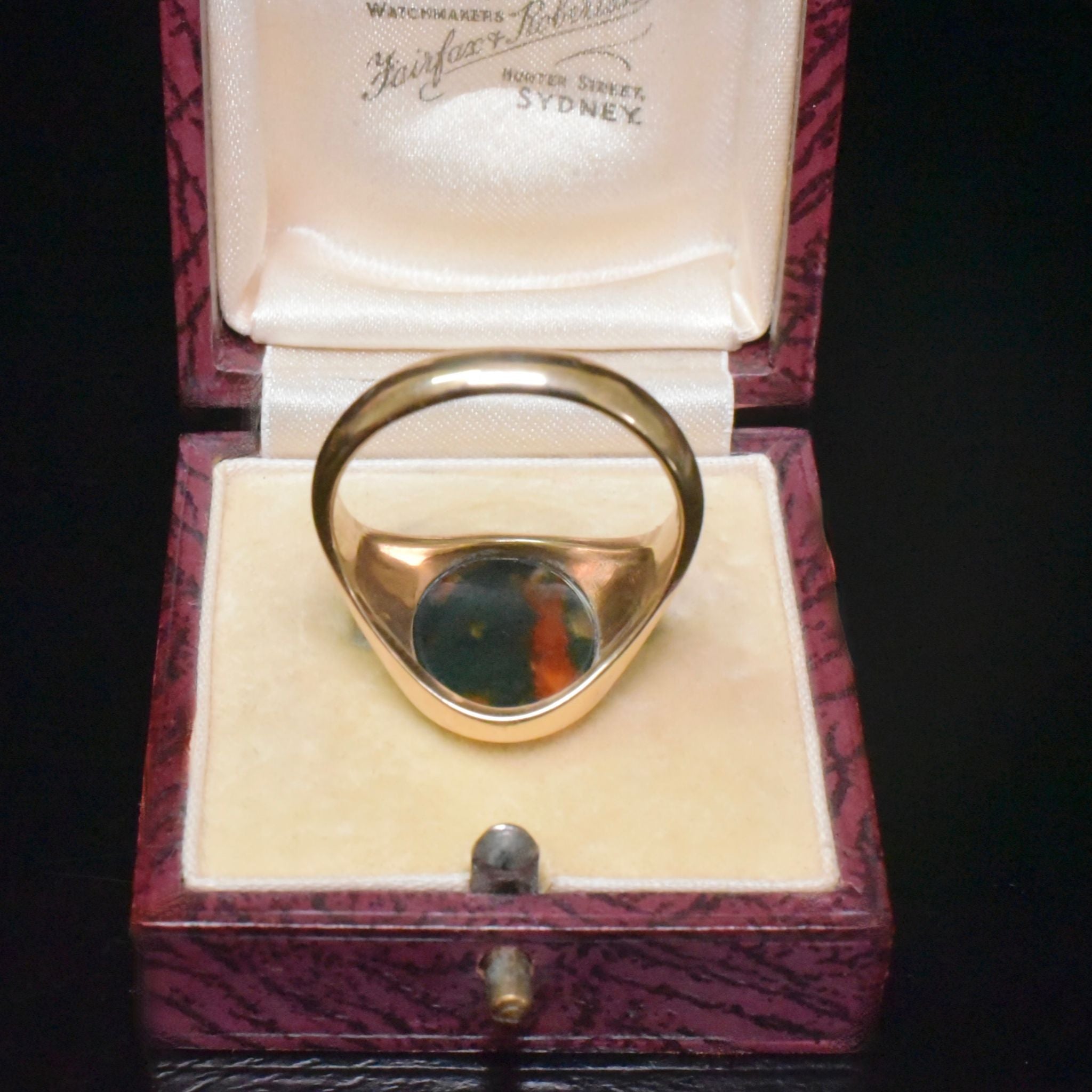 Vintage 9ct Yellow Gold Moss Agate Signet Ring - Birmingham 1977