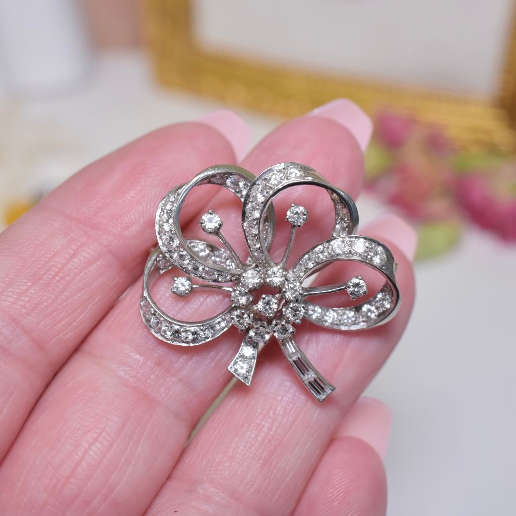Antique Art Deco-Retro Era Platinum And Diamond ‘Bow’ Brooch Circa 1940 Independent Gemological Valuation Included $10595.00 AUD