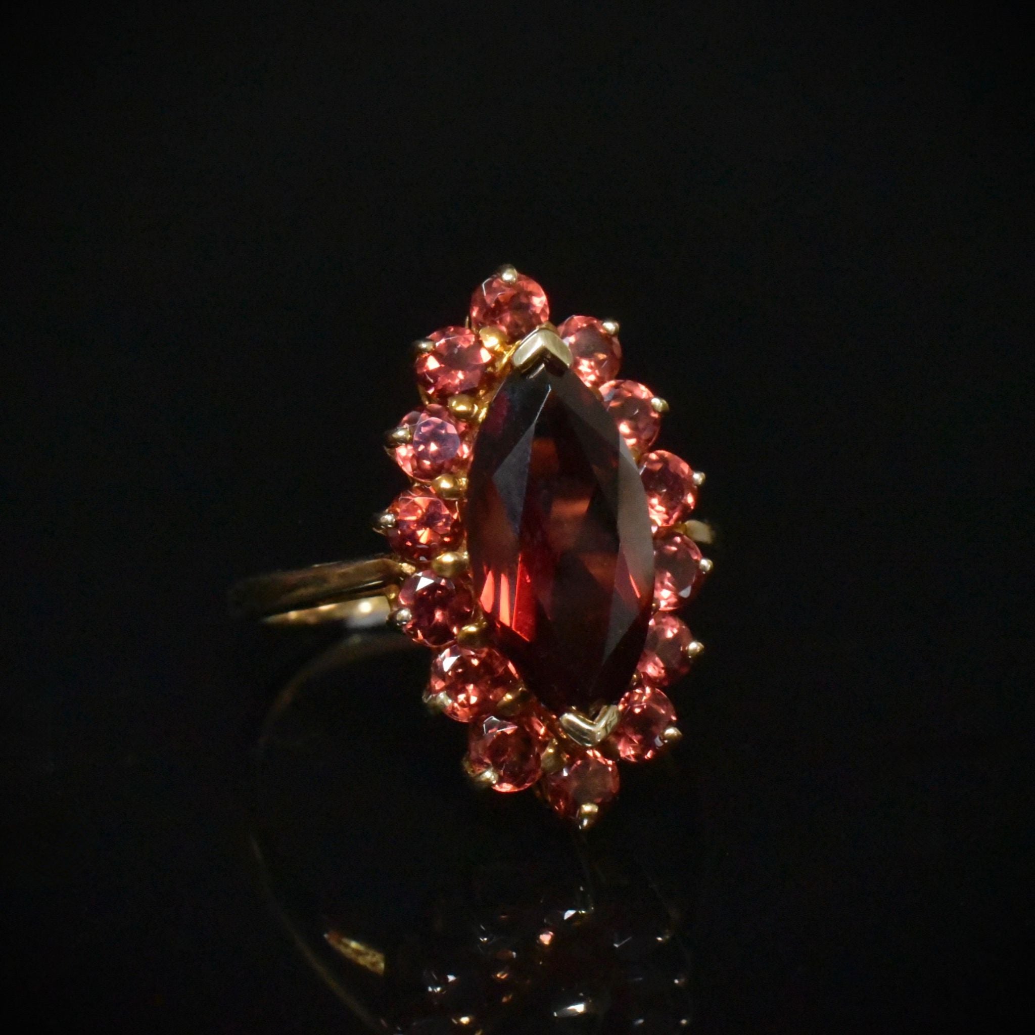 Modern 9ct Yellow Gold Marquise Garnet Cluster Ring - Sheffield UK