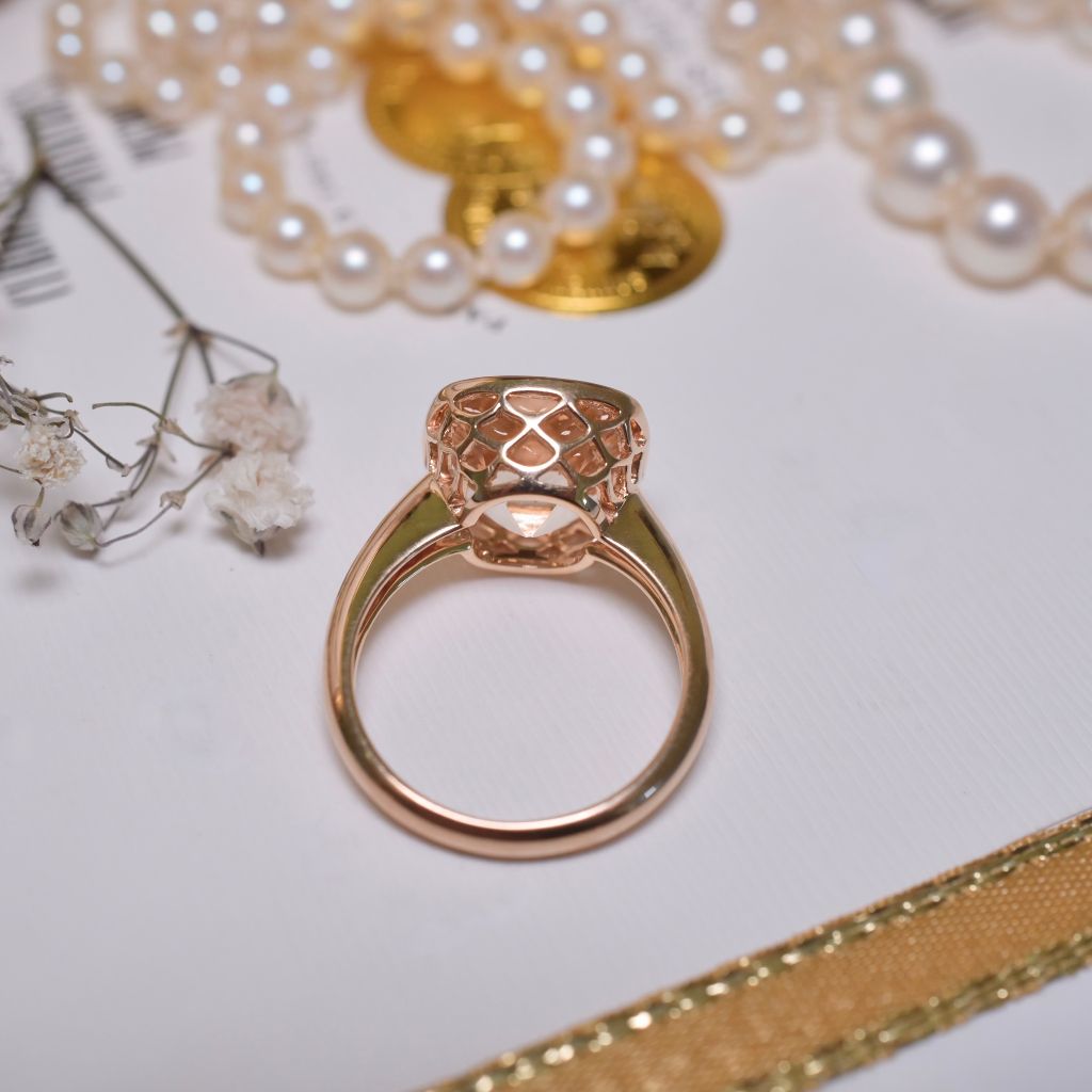 Modern 18ct Rose Gold Cushion-Cut Morganite Ring