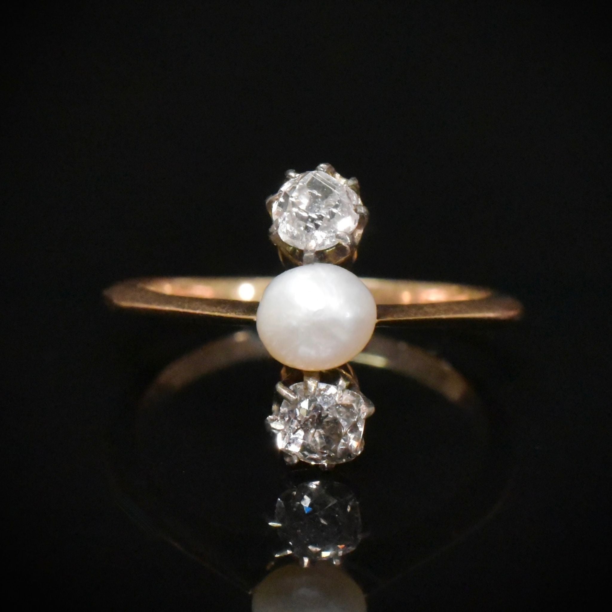 Antique Edwardian 15ct Yellow Gold Diamond And Pearl Ring
