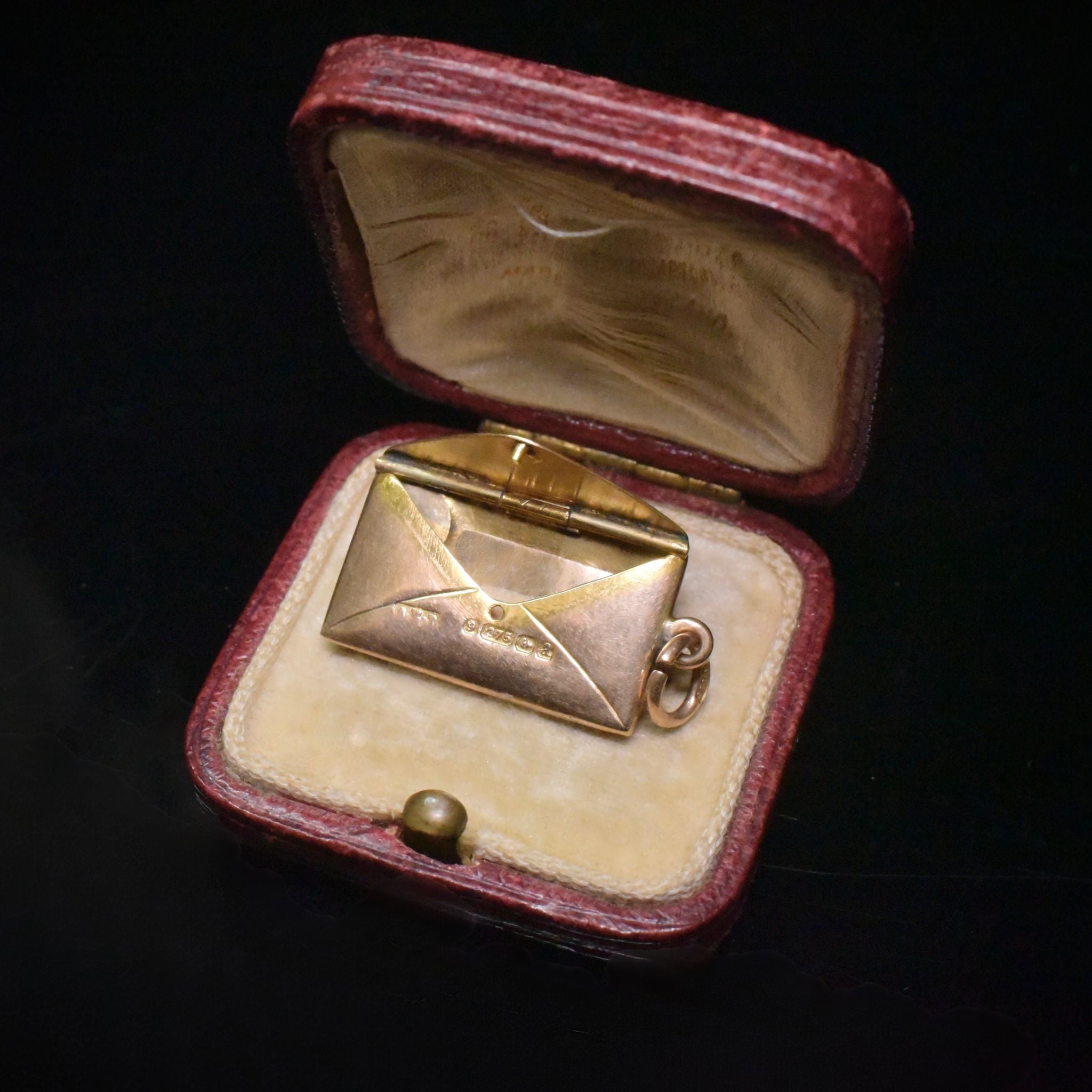 Antique Victorian 9ct Rose Gold And Turquoise Envelope Pendant/Charm - Birmingham 1900