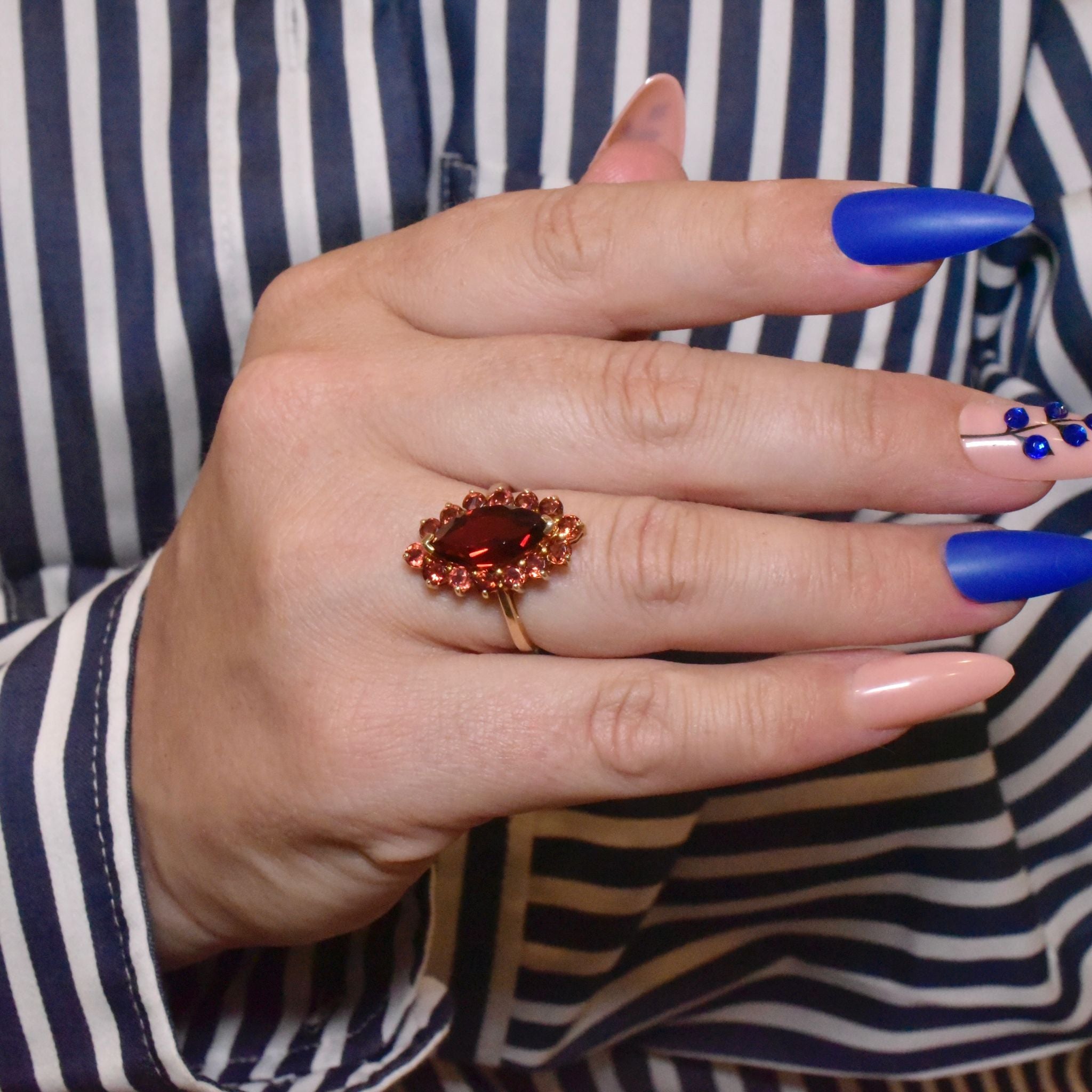 Modern 9ct Yellow Gold Marquise Garnet Cluster Ring - Sheffield UK