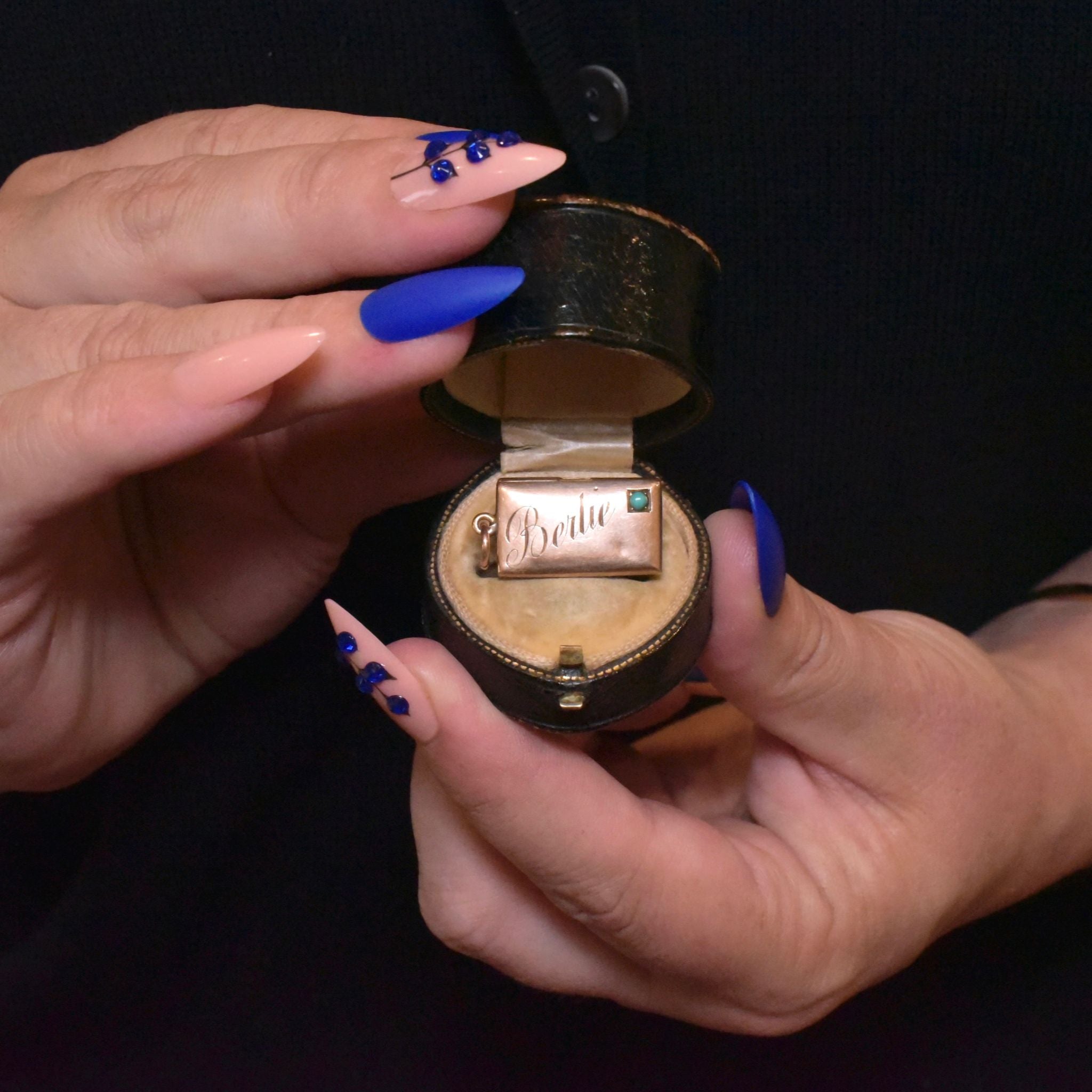 Antique Victorian 9ct Rose Gold And Turquoise Envelope Pendant/Charm - Birmingham 1900