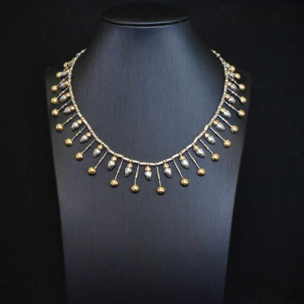 Superb Estate 18ct Yellow Gold And Sterling Silver ‘Cleopatra’ Style Fringe Necklace