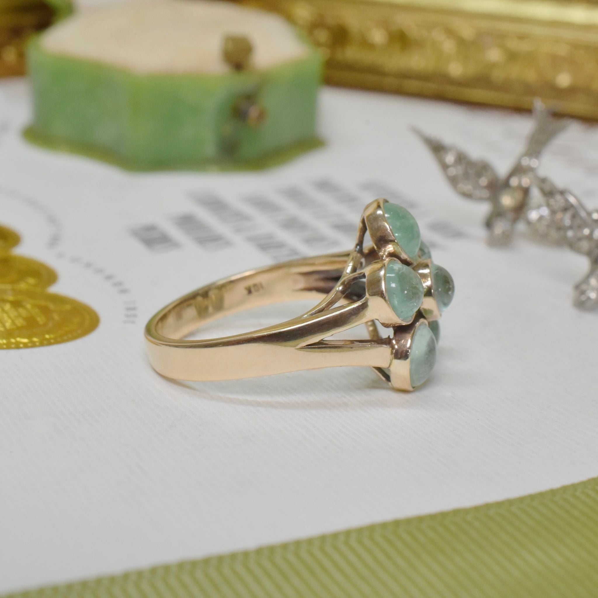 Vintage 10ct Yellow Gold And Emerald Daisy Halo Ring