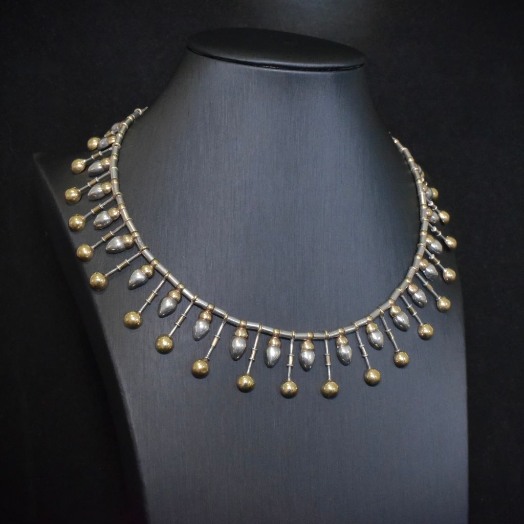Superb Estate 18ct Yellow Gold And Sterling Silver ‘Cleopatra’ Style Fringe Necklace