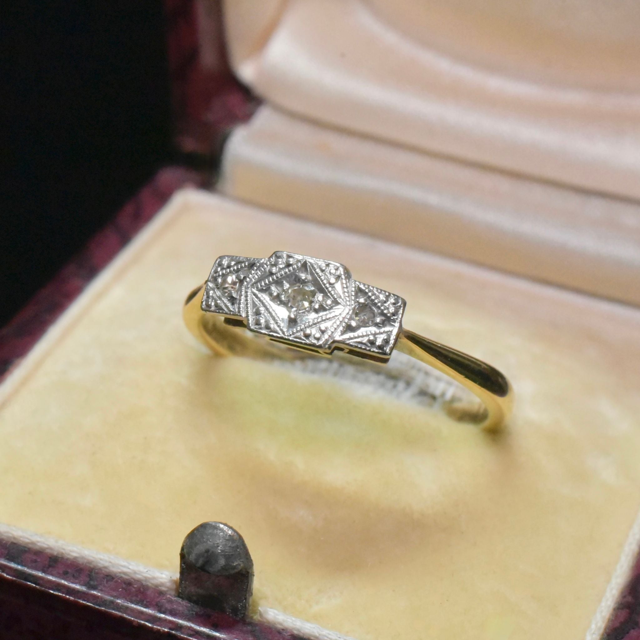 Antique Art Deco 9ct Yellow Gold And Platinum Diamond Ring Circa 1920’s