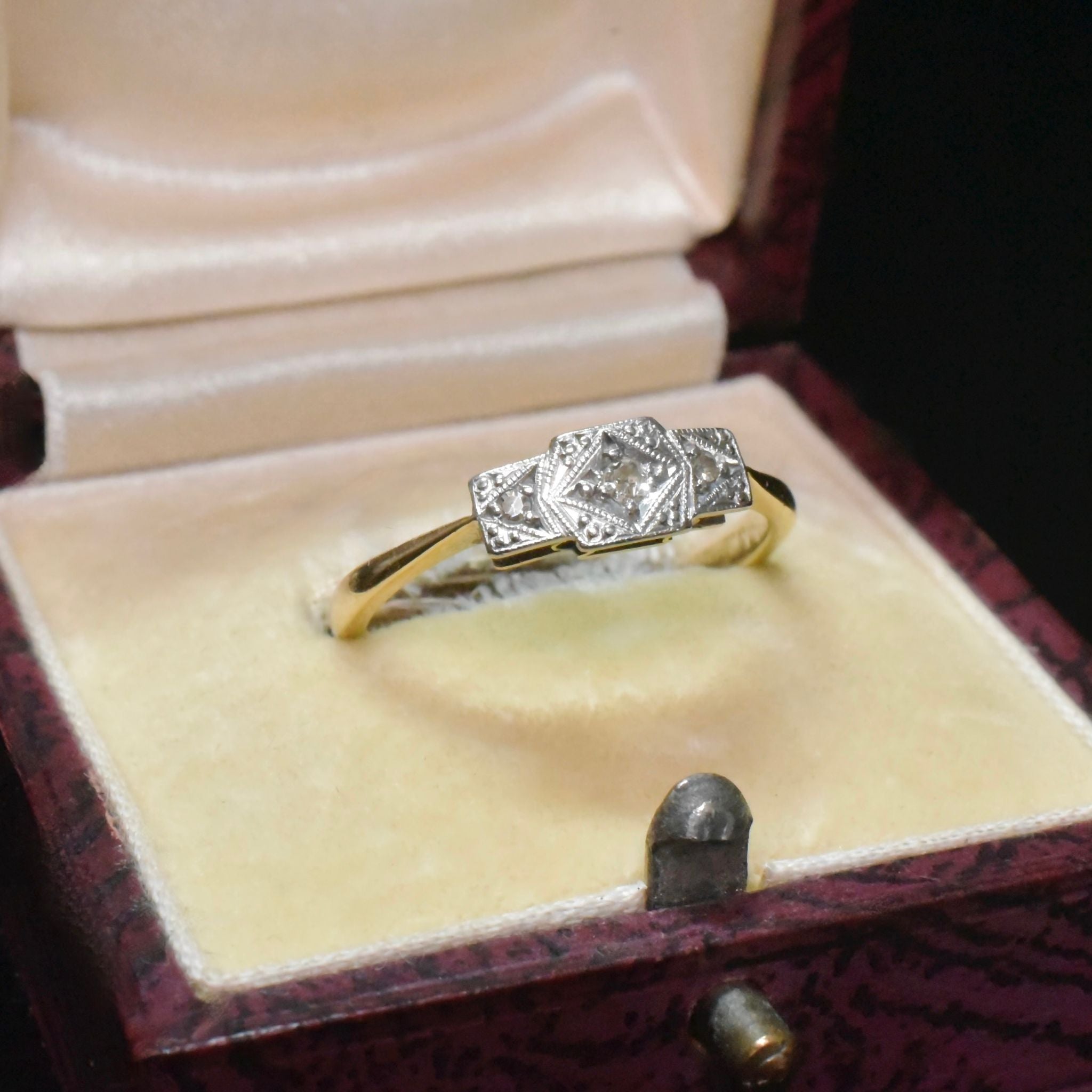 Antique Art Deco 9ct Yellow Gold And Platinum Diamond Ring Circa 1920’s