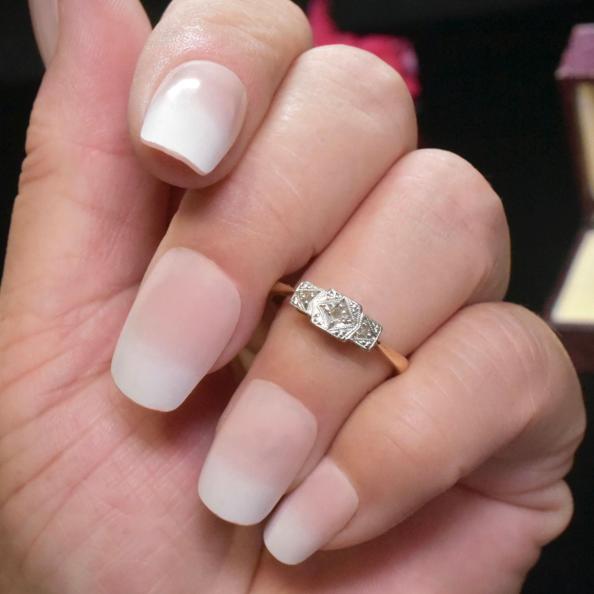 Antique Art Deco 9ct Yellow Gold And Platinum Diamond Ring Circa 1920’s