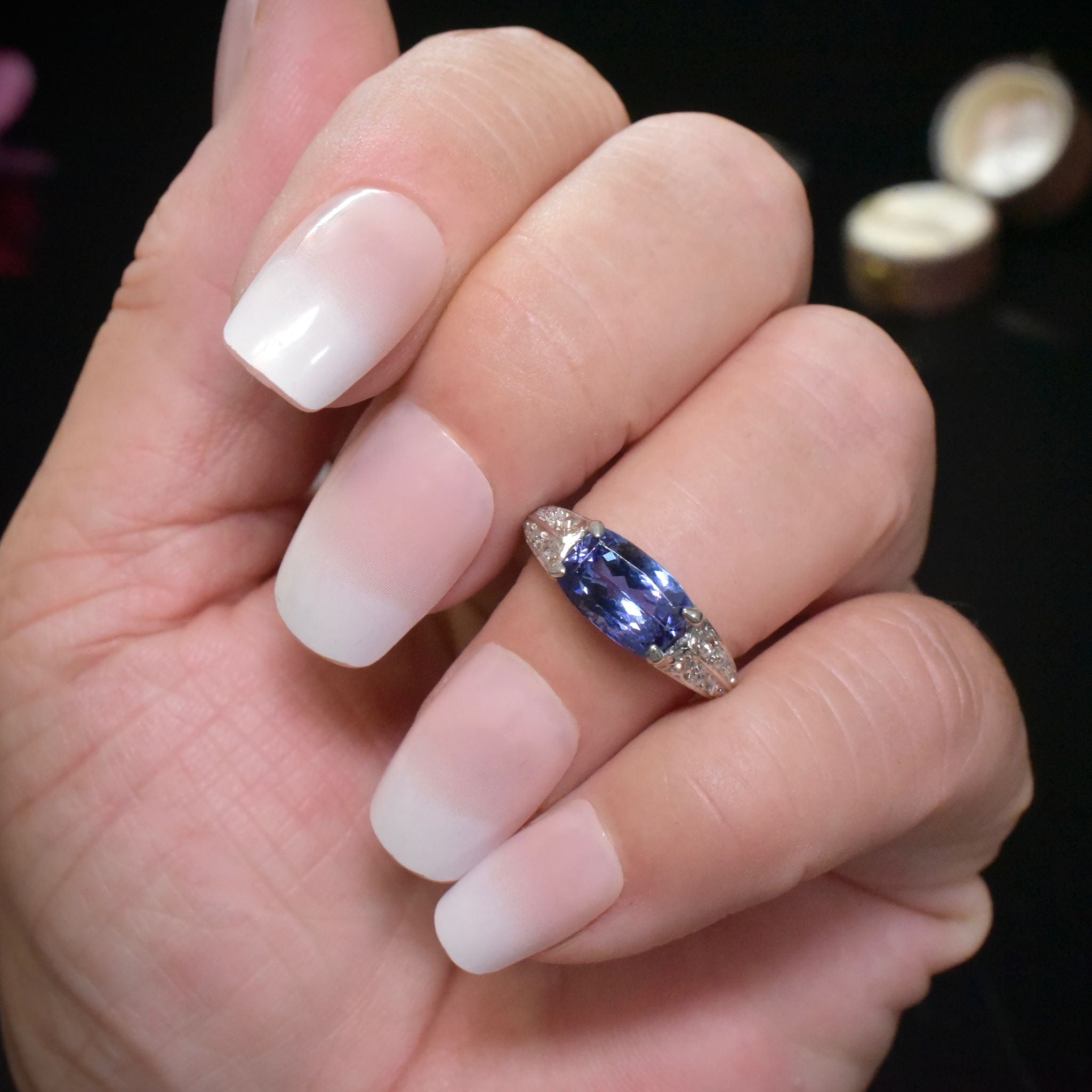 Stunning 18ct White Gold Cushion-Cut Tanzanite And Diamond Ring (Included In Purchase Valuation For $6,200 AUD (2017)