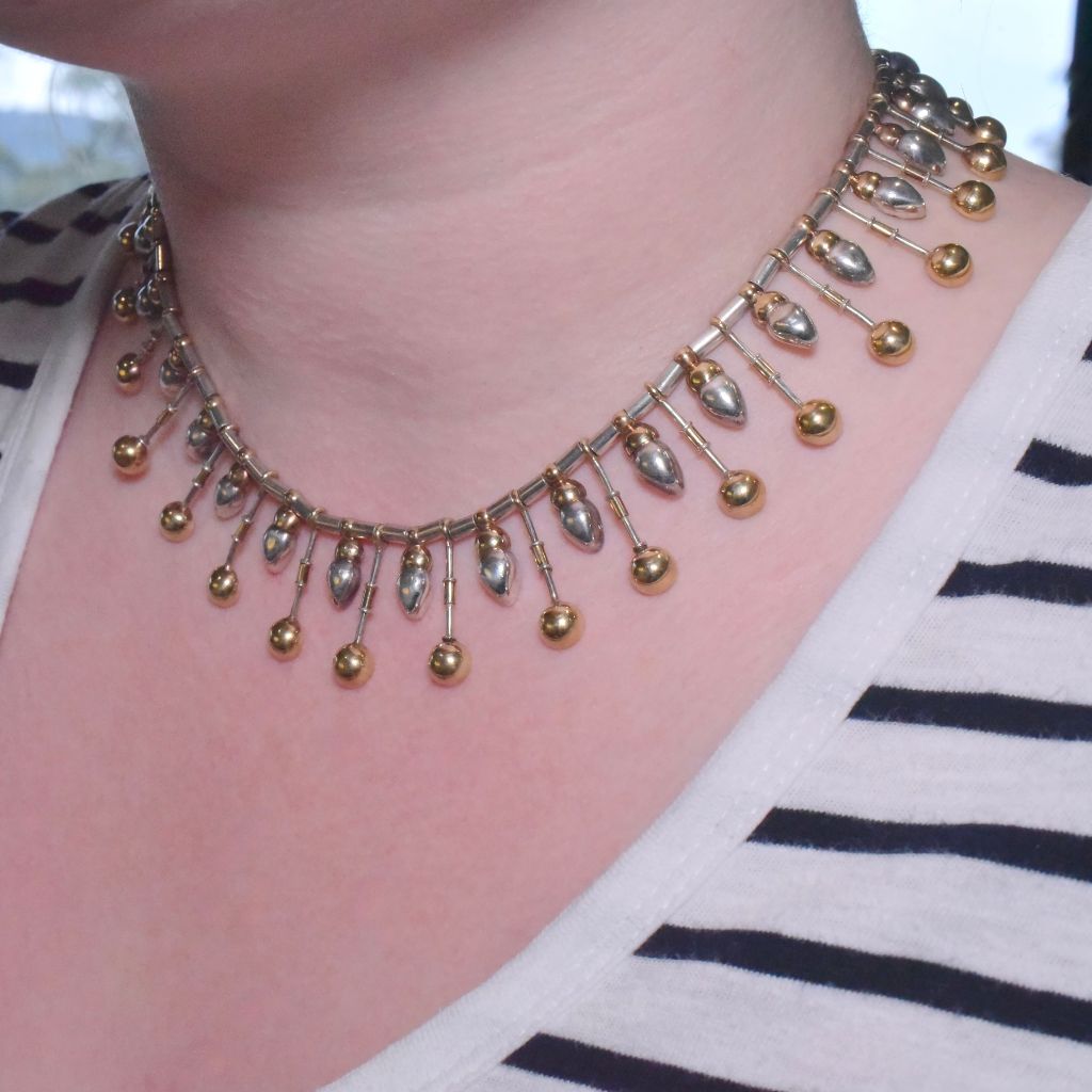 Superb Estate 18ct Yellow Gold And Sterling Silver ‘Cleopatra’ Style Fringe Necklace