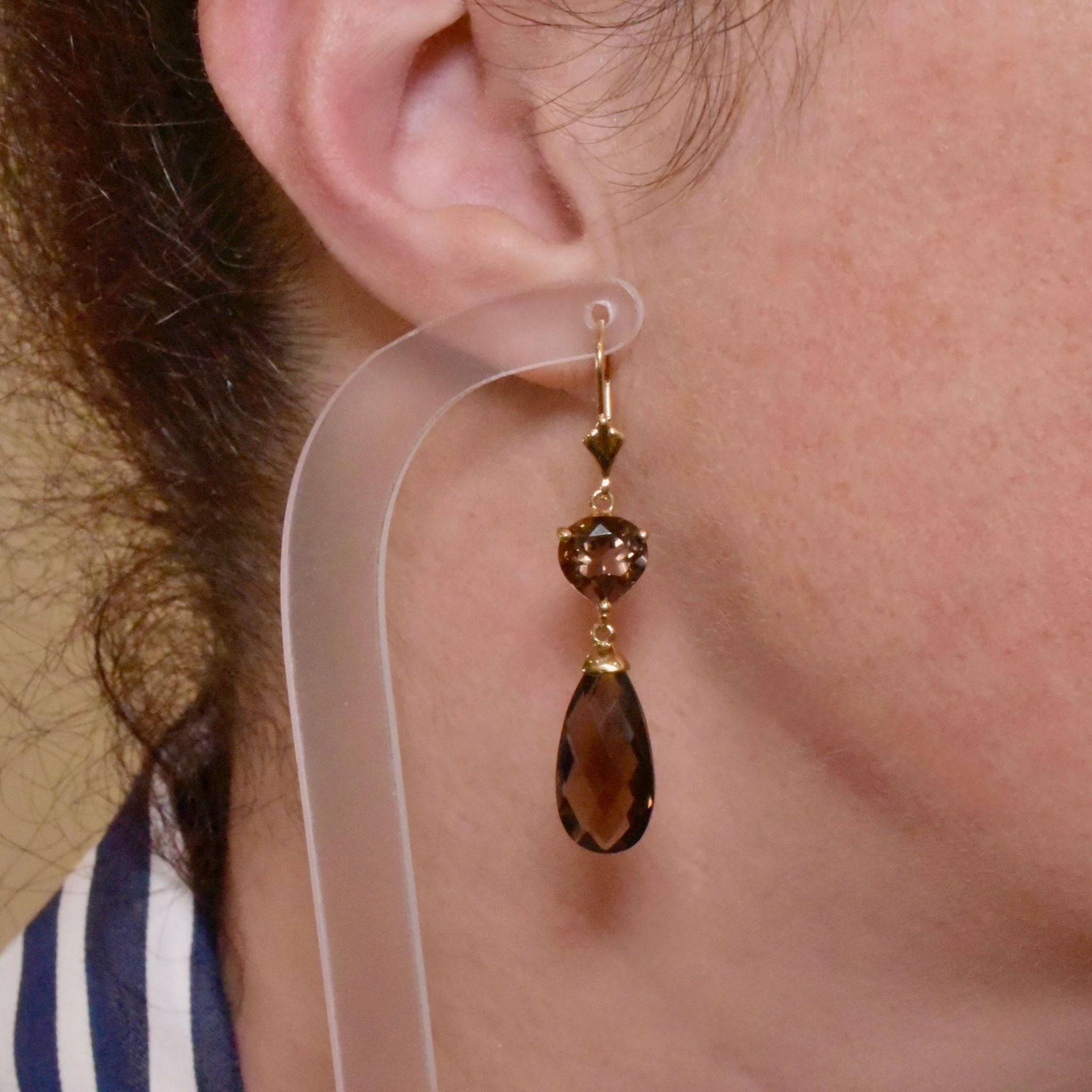 Stunning Modern 9ct Yellow Gold Smoky Quartz Drop Earrings