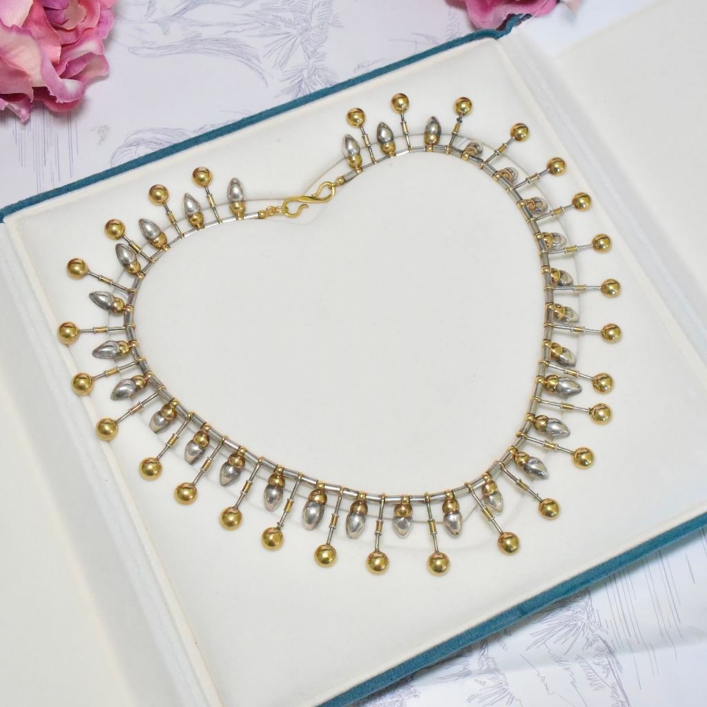 Superb Estate 18ct Yellow Gold And Sterling Silver ‘Cleopatra’ Style Fringe Necklace