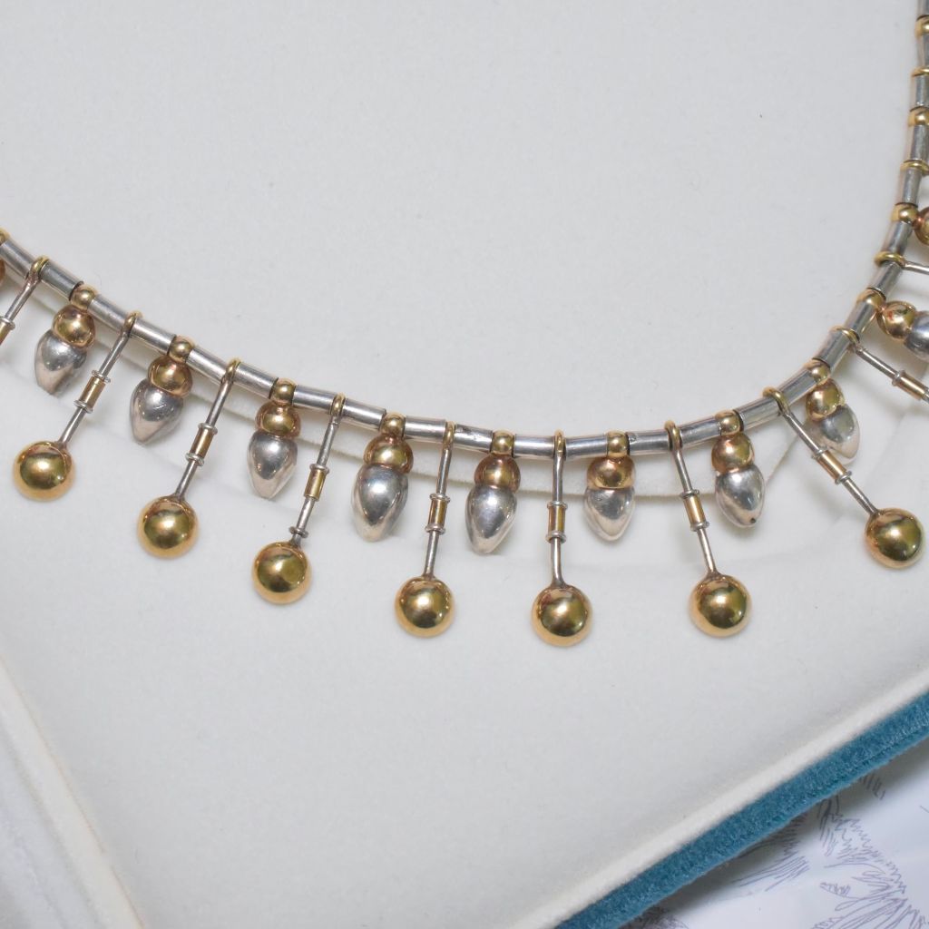 Superb Estate 18ct Yellow Gold And Sterling Silver ‘Cleopatra’ Style Fringe Necklace