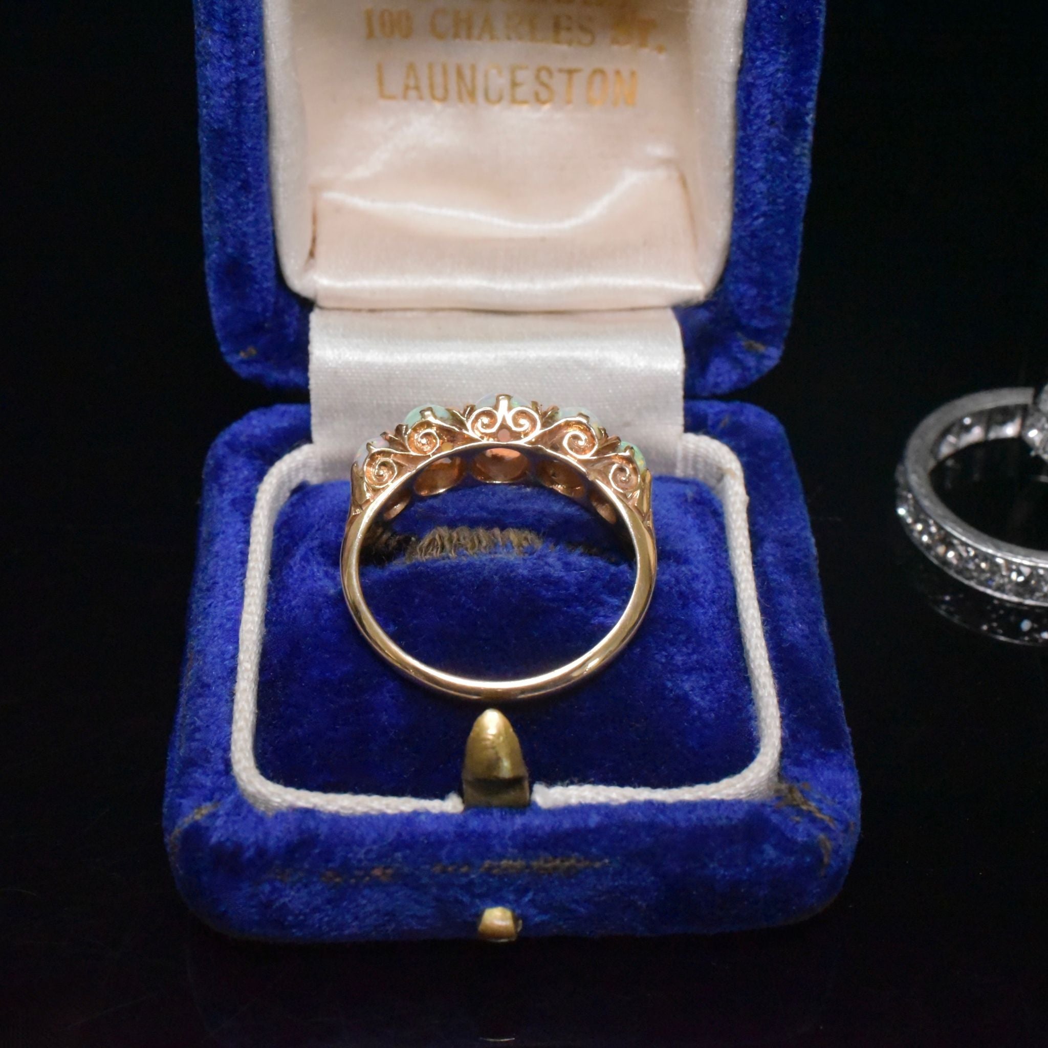 Antique Edwardian Australian 15ct Yellow Gold Solid Opal Half Hoop Ring - Circa 1900-1910