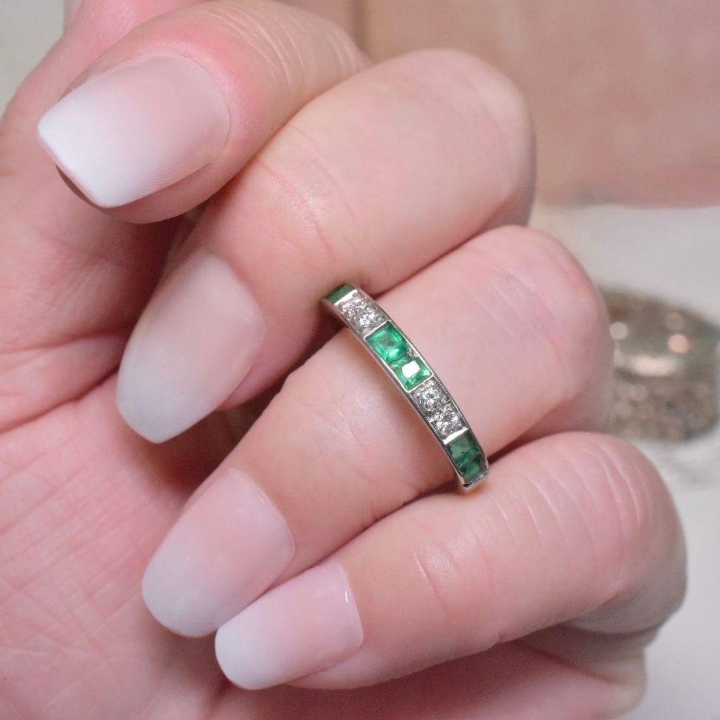 Vintage Art Deco Platinum And 18ct White Gold Emerald And Diamond Ring Circa 1930’s