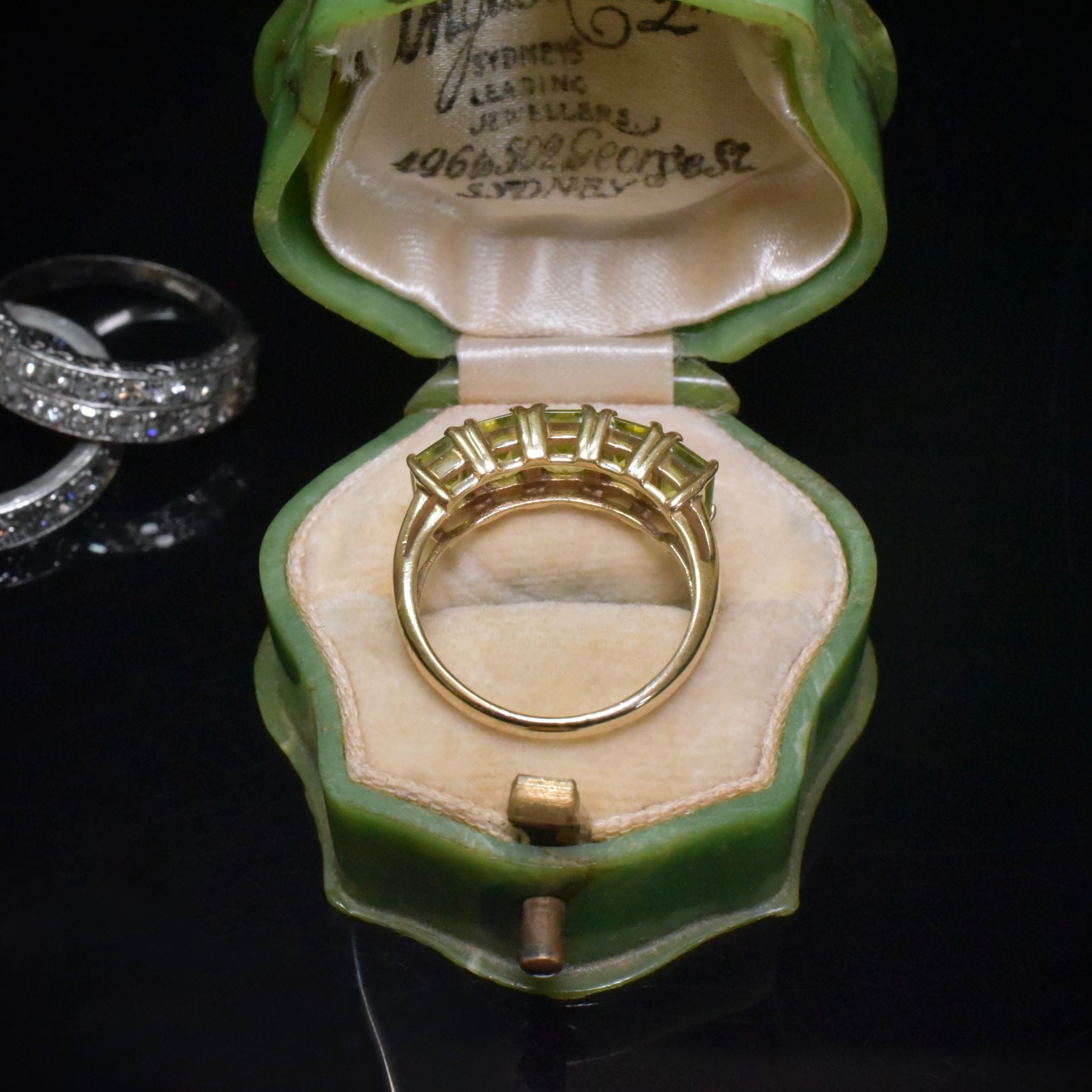 Charming 9ct Yellow Gold Emerald-Cut Peridot Half Hoop Ring