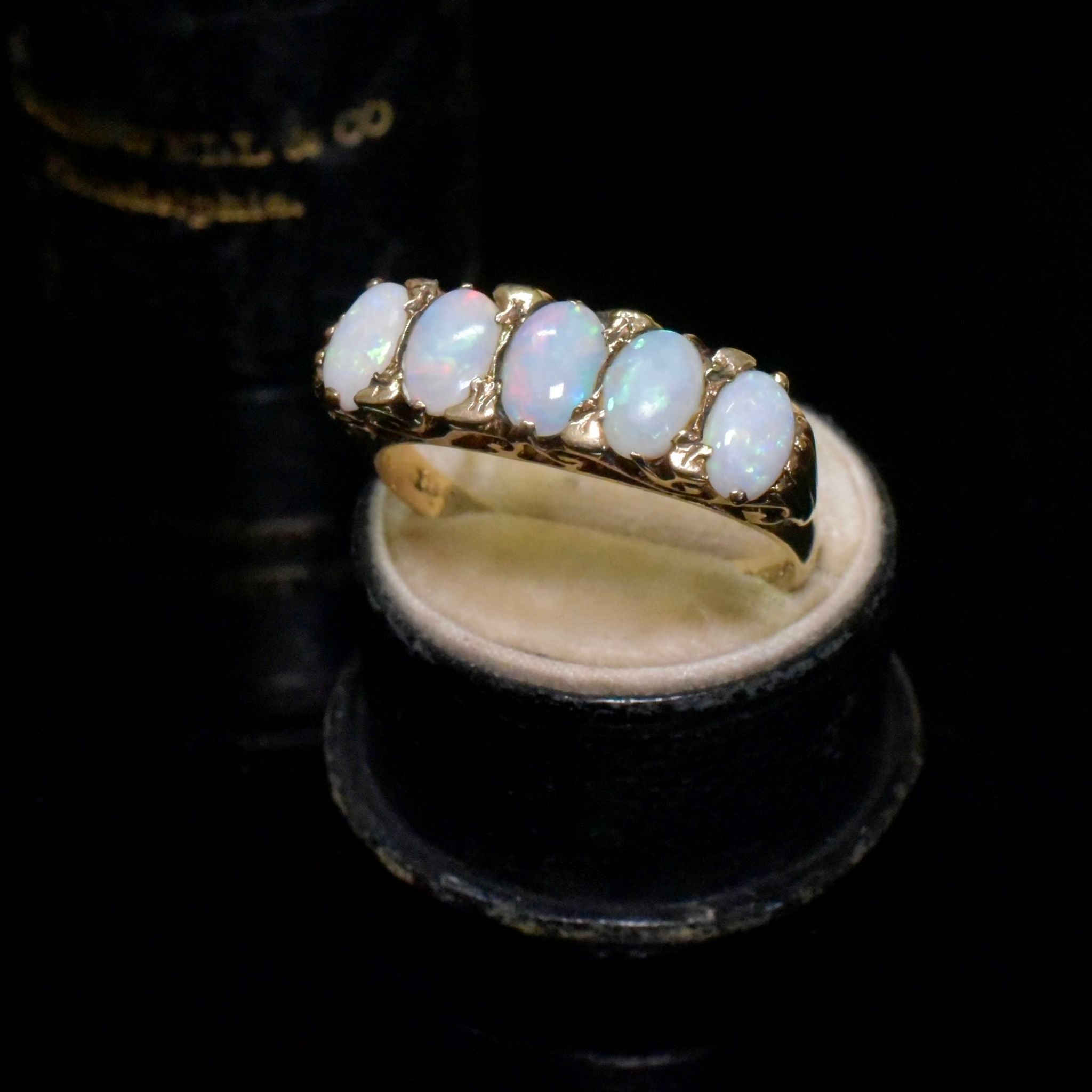 Vintage 9ct Yellow Gold Solid Opal ‘Half Hoop’ Ring - London 1972