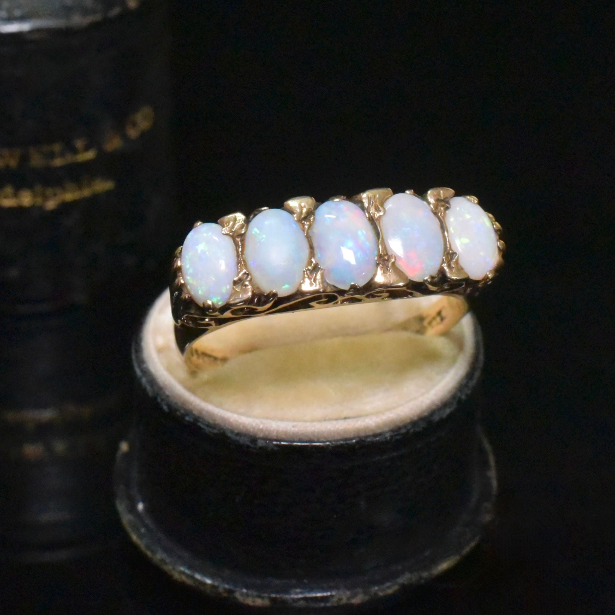 Vintage 9ct Yellow Gold Solid Opal ‘Half Hoop’ Ring - London 1972