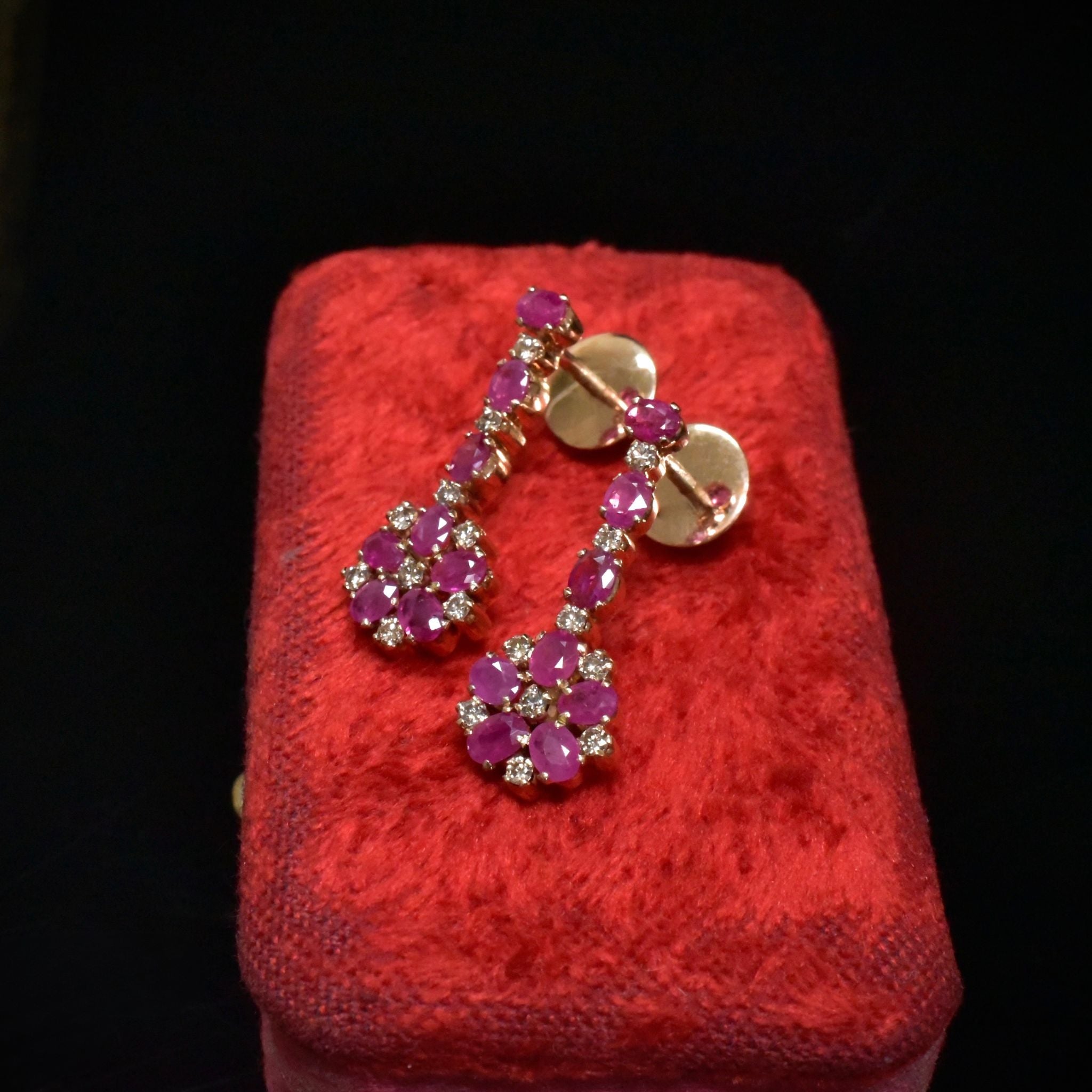 Fabulous 14ct Rose Gold Ruby And Champagne Diamond Earrings
