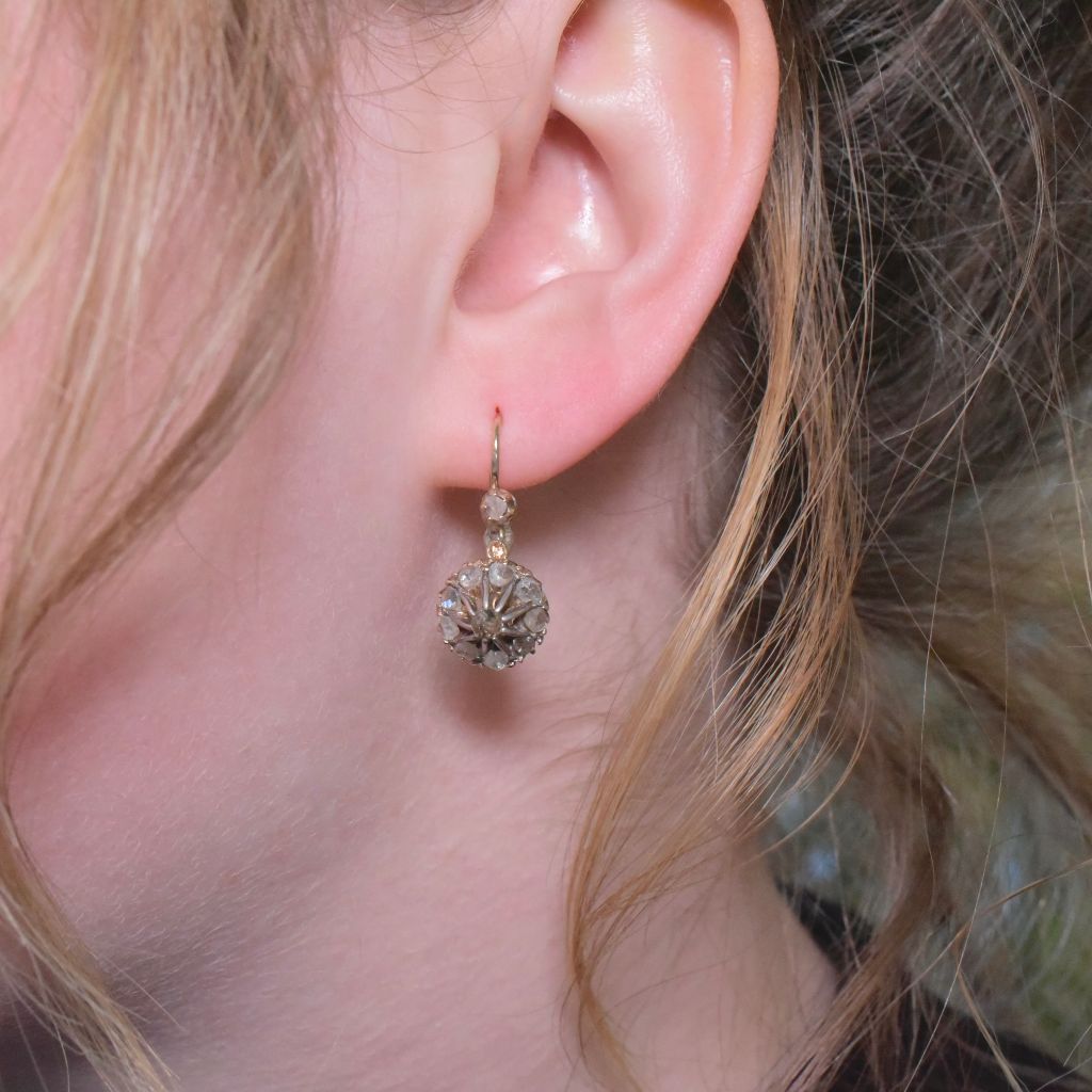 Antique Late 1800’s - Early 1900’s 9ct Rose Gold And Diamond Earrings