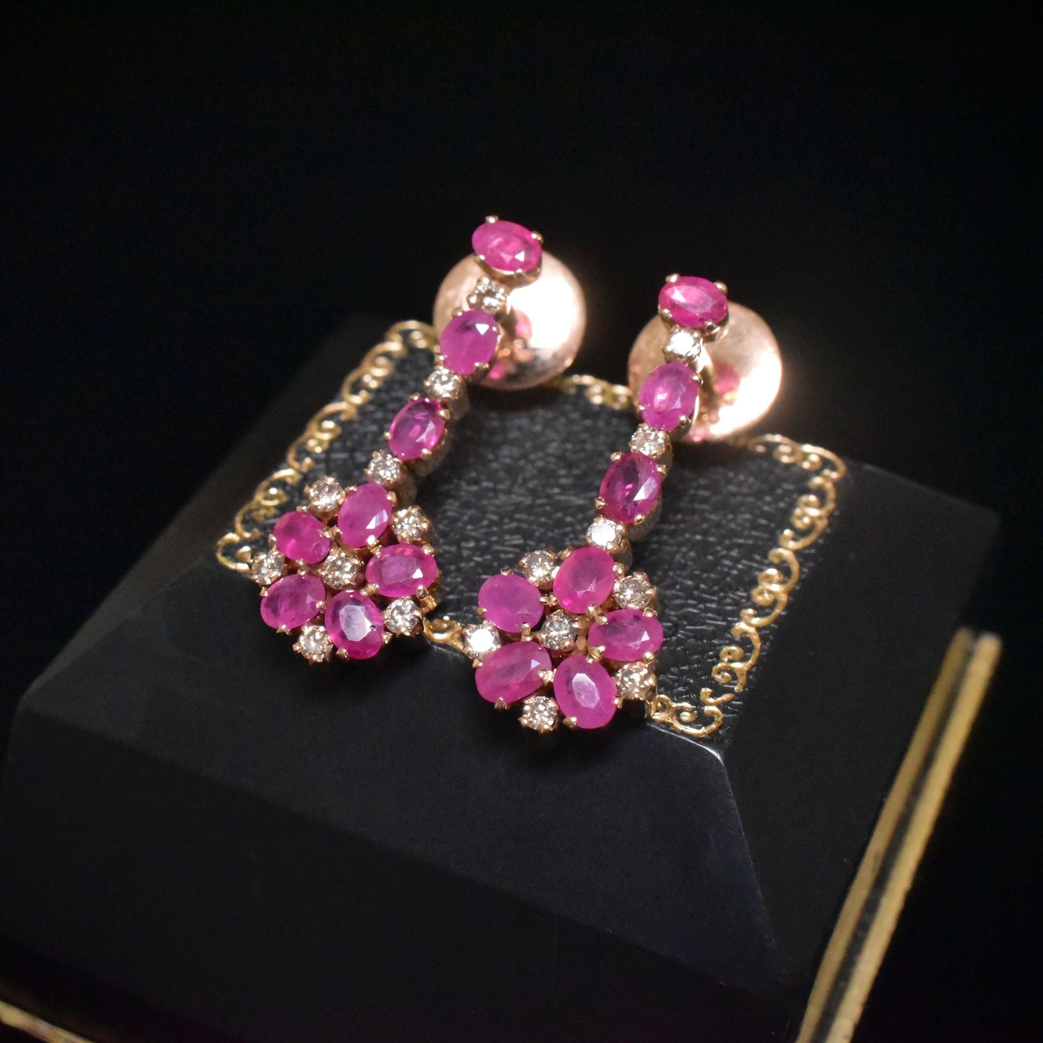 Fabulous 14ct Rose Gold Ruby And Champagne Diamond Earrings