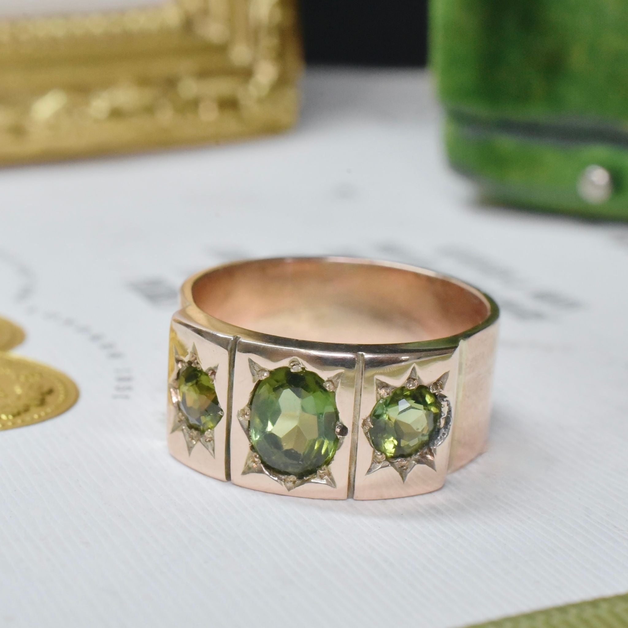 Modern ‘Antique Style’ 9ct Rose Gold Tourmaline ‘Cigar’ Band (Included In Purchase Valuation For $5,750 AUD