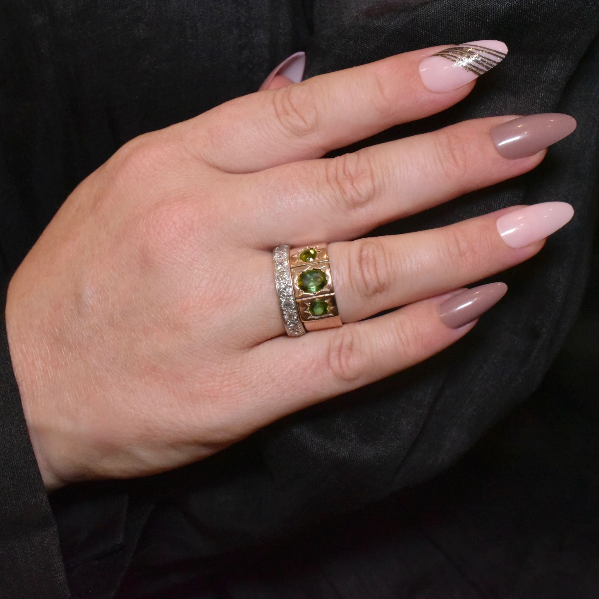 Modern ‘Antique Style’ 9ct Rose Gold Tourmaline ‘Cigar’ Band (Included In Purchase Valuation For $5,750 AUD