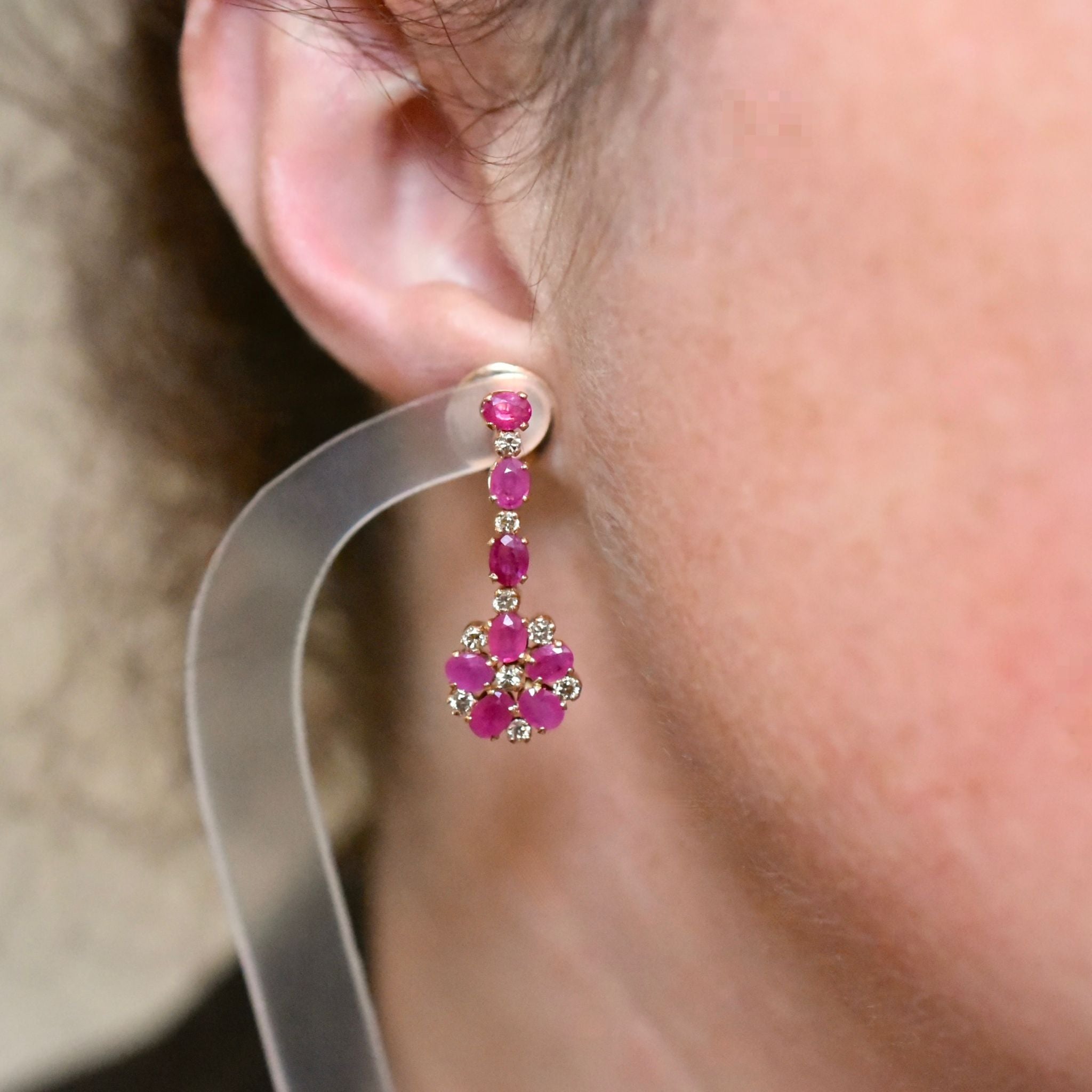 Fabulous 14ct Rose Gold Ruby And Champagne Diamond Earrings