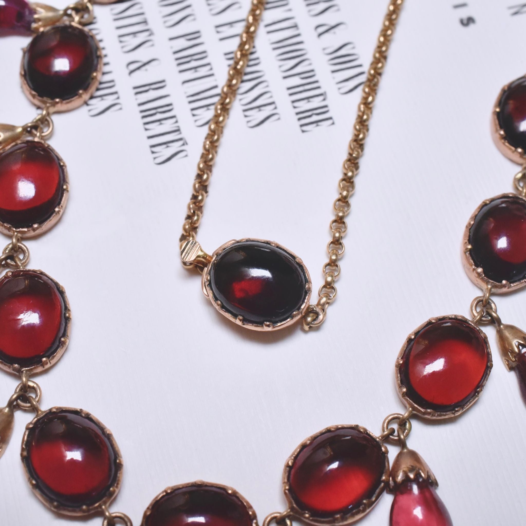 Antique 9ct Rose Gold Garnet Demi-Parure Fringe Necklace And Earrings Circa 1900-1910