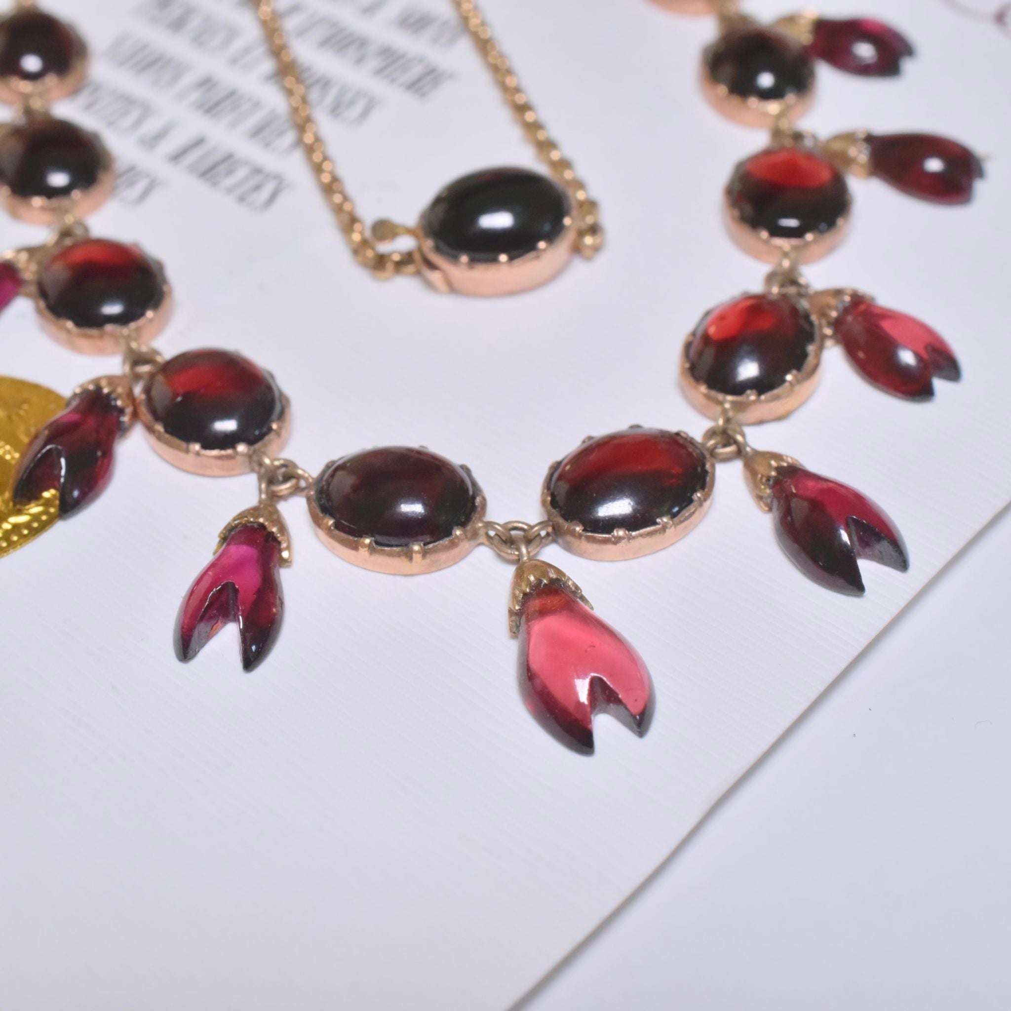 Antique 9ct Rose Gold Garnet Demi-Parure Fringe Necklace And Earrings Circa 1900-1910