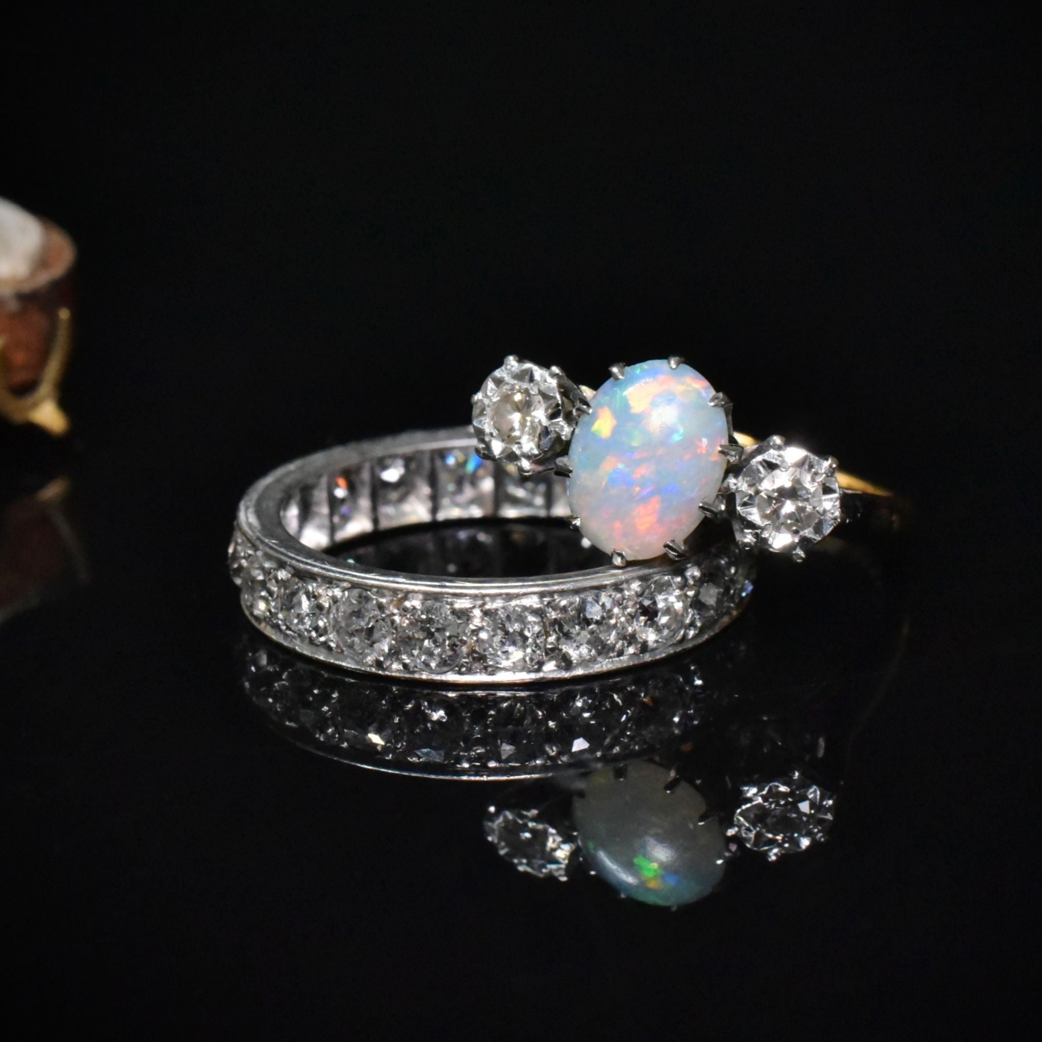Antique Australian 18ct Yellow Gold Solid Opal And Diamond Ring