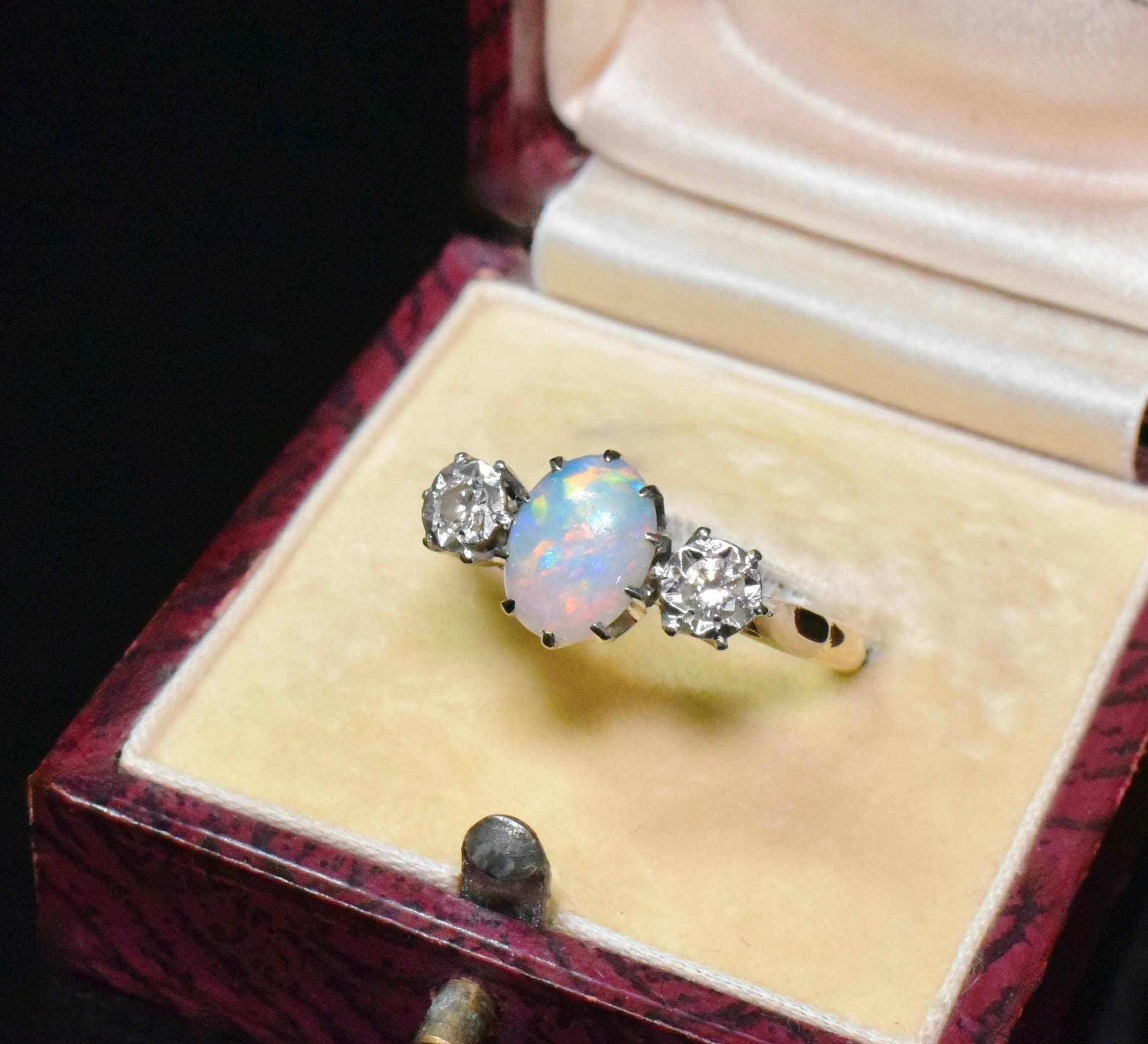 Antique Australian 18ct Yellow Gold Solid Opal And Diamond Ring