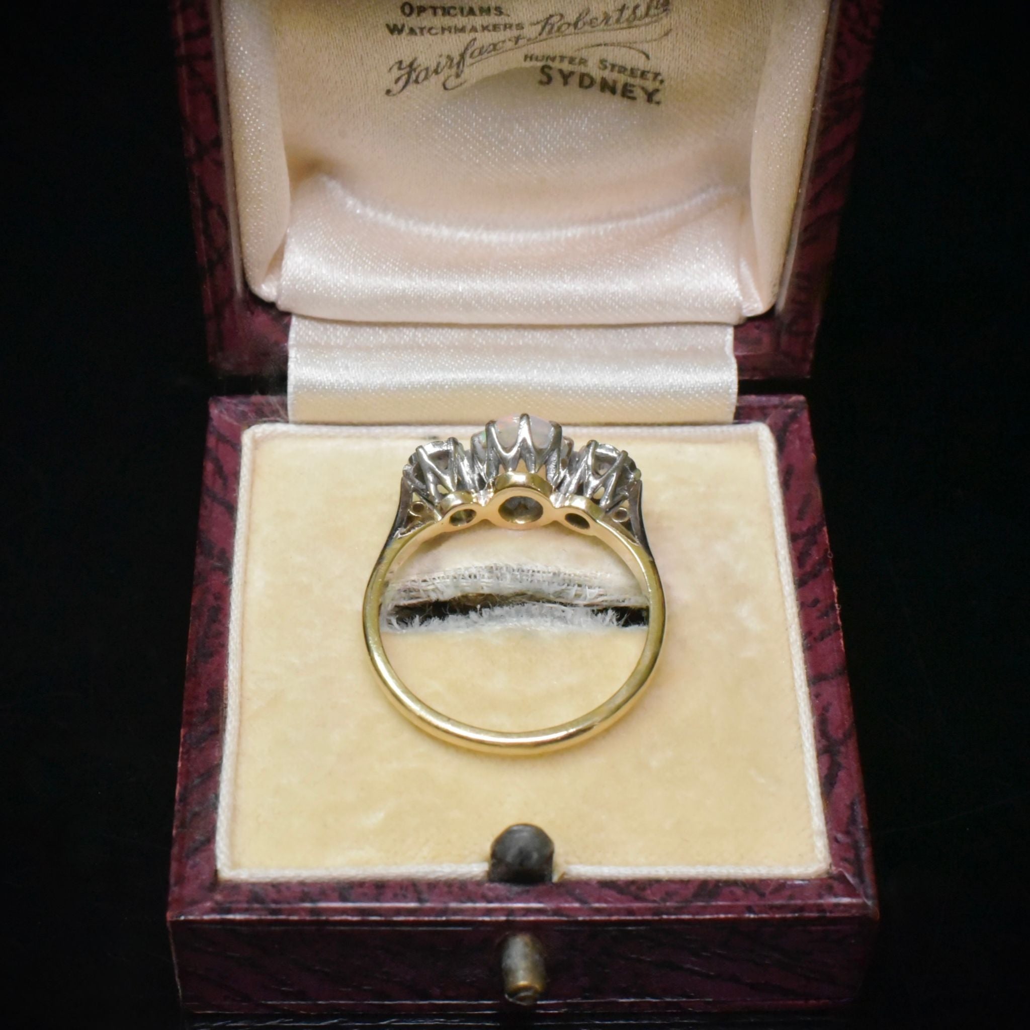 Antique Australian 18ct Yellow Gold Solid Opal And Diamond Ring