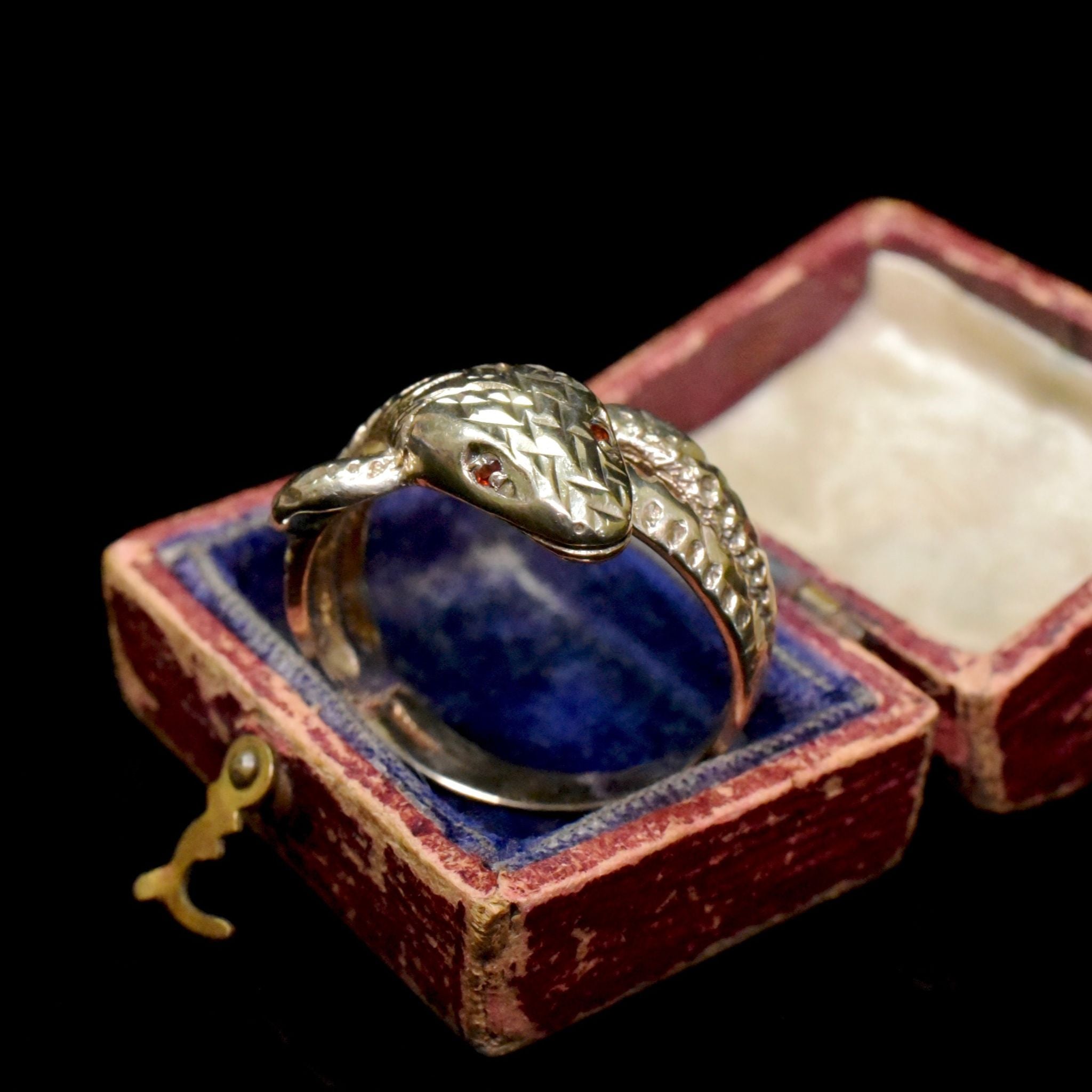 Modern 9ct Yellow Gold And Garnet Coiled Serpent Ring - Birmingham