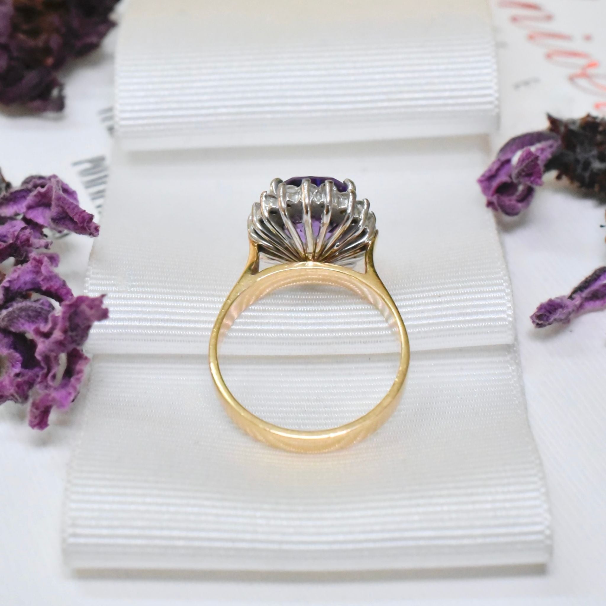 Vintage 18ct Yellow Gold Amethyst And Diamond Ring