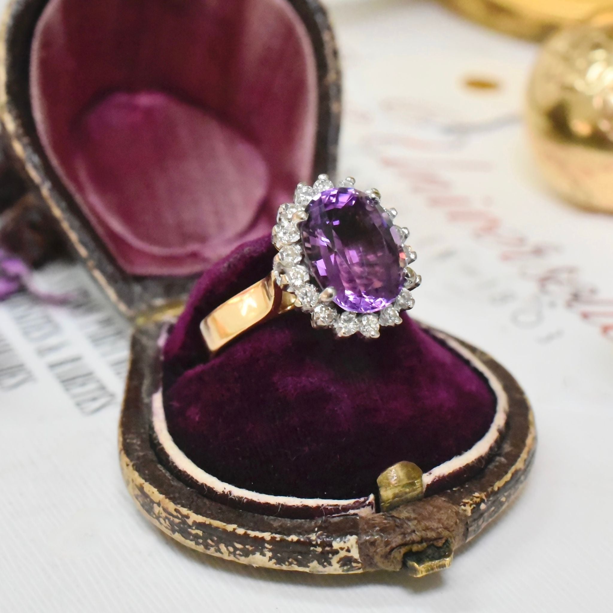 Vintage 18ct Yellow Gold Amethyst And Diamond Ring