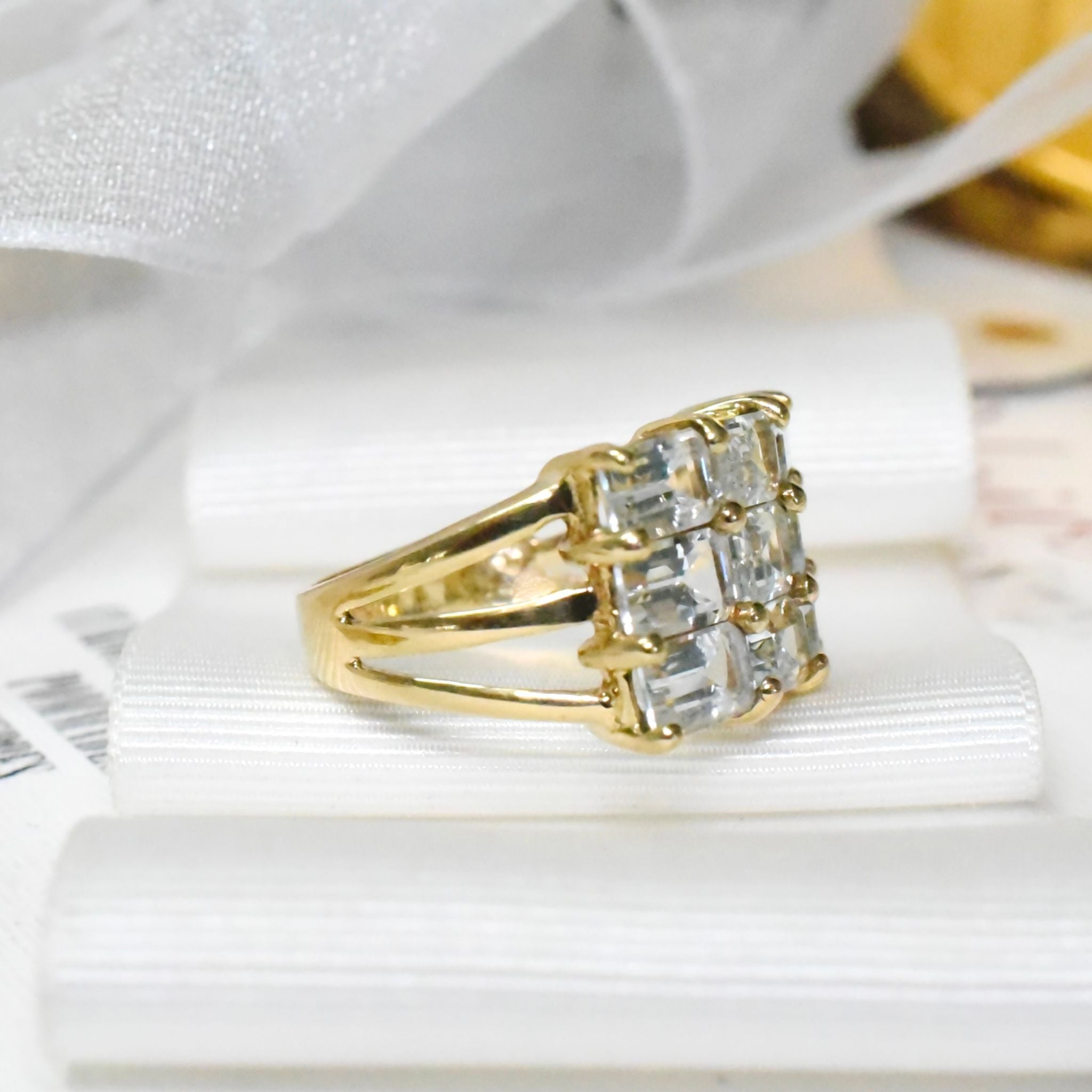 Contemporary 9ct Yellow Gold Aquamarine Multi-Gem Ring - Birmingham 2007