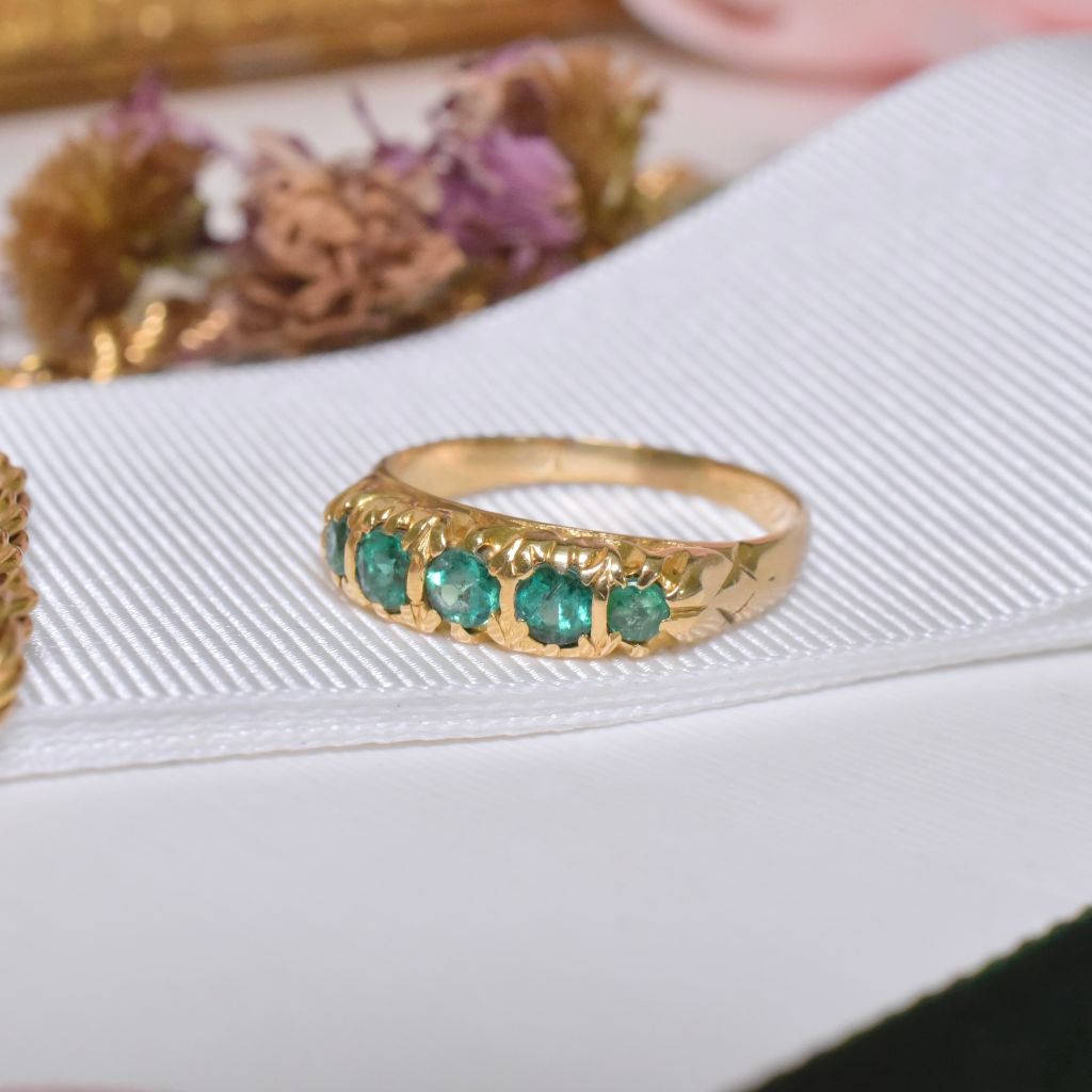Superb Antique Australian 18ct Yellow Gold And Emerald Half Hoop By Willis And Sons Circa 1900