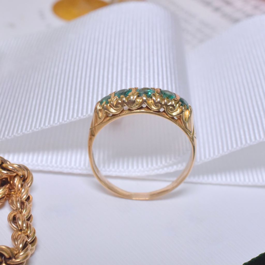 Superb Antique Australian 18ct Yellow Gold And Emerald Half Hoop By Willis And Sons Circa 1900